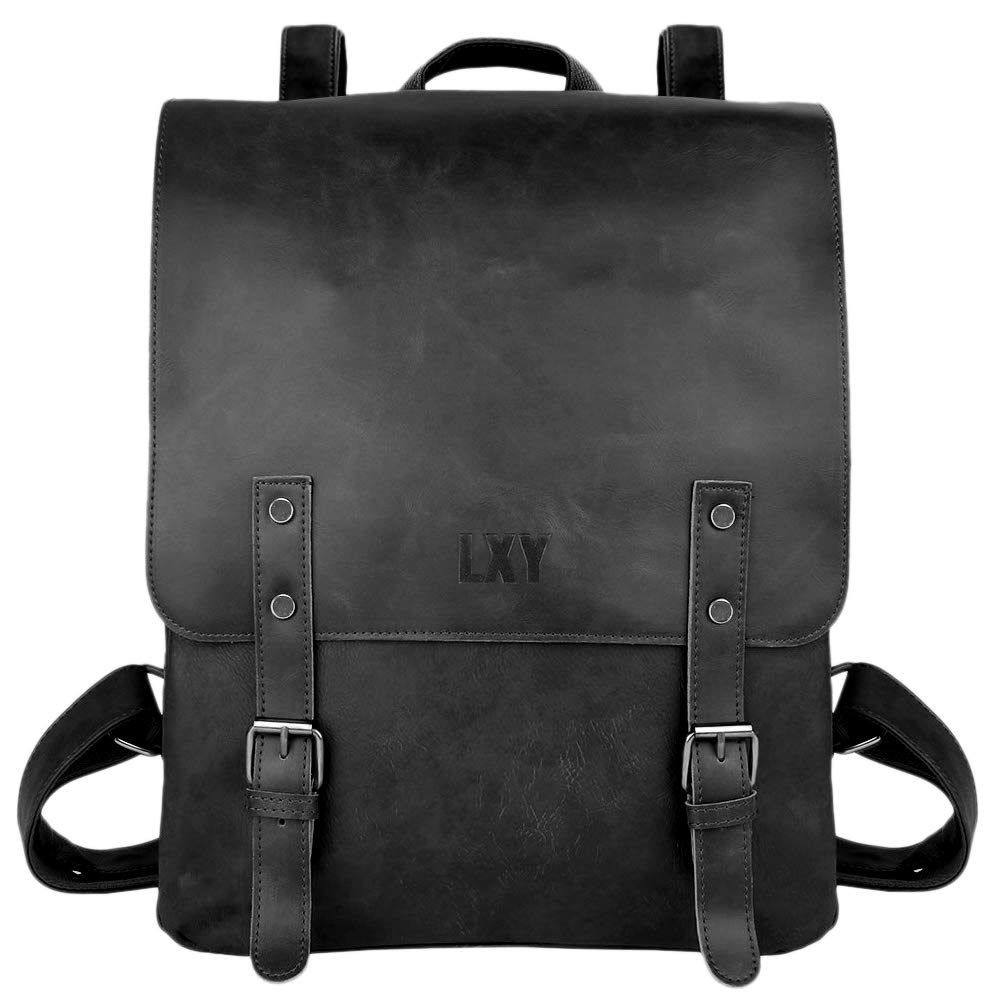 Vegan Leather Backpack for Women & Men - Vintage Laptop Bookbag for Travel & Work