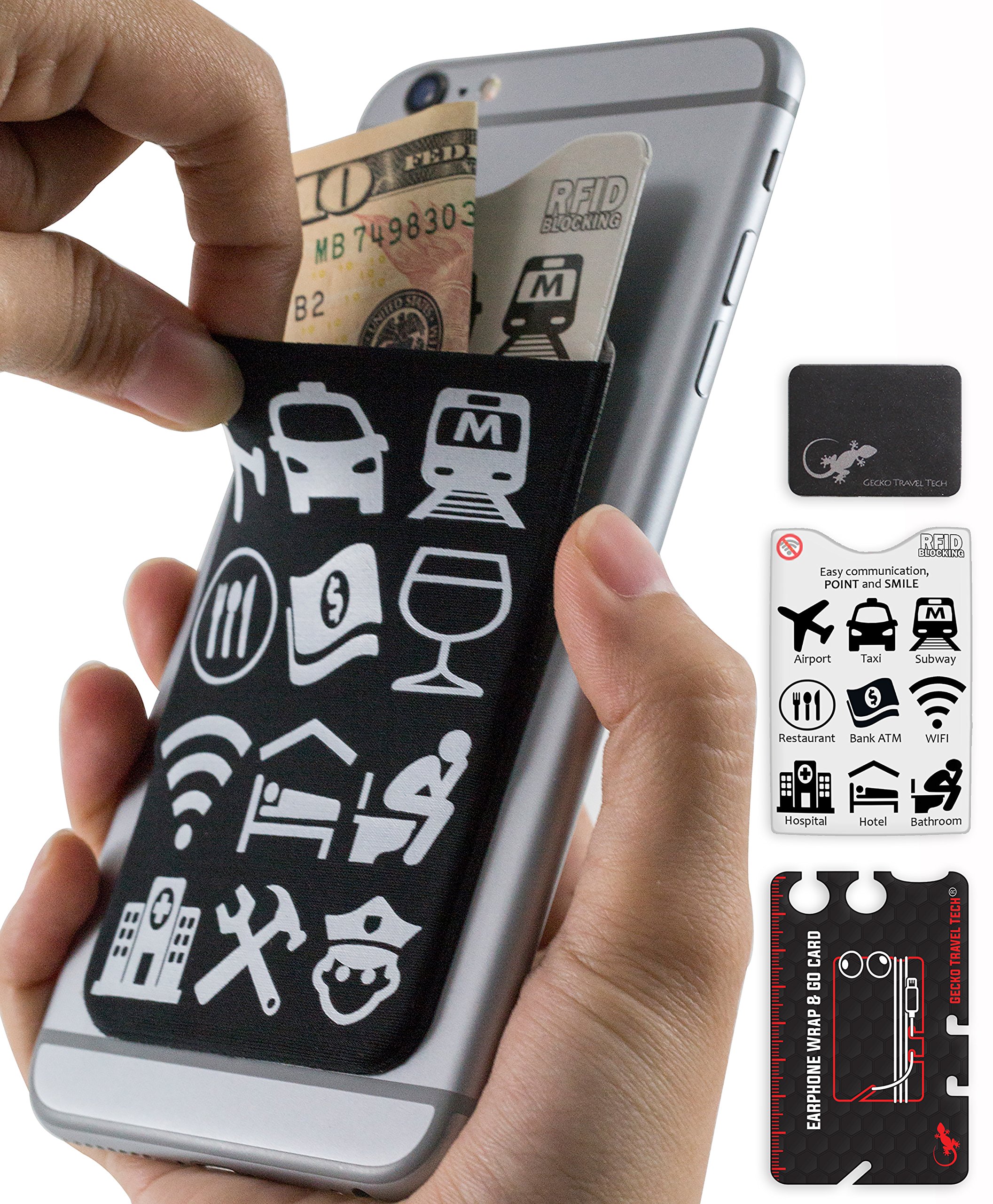 Gecko Stick-On Lycra Phone Wallet & Card Holder - Adhesive Phone Stand Pouch for Credit Cards, Cash & ID - Perfect for Travel, Work & Daily Use