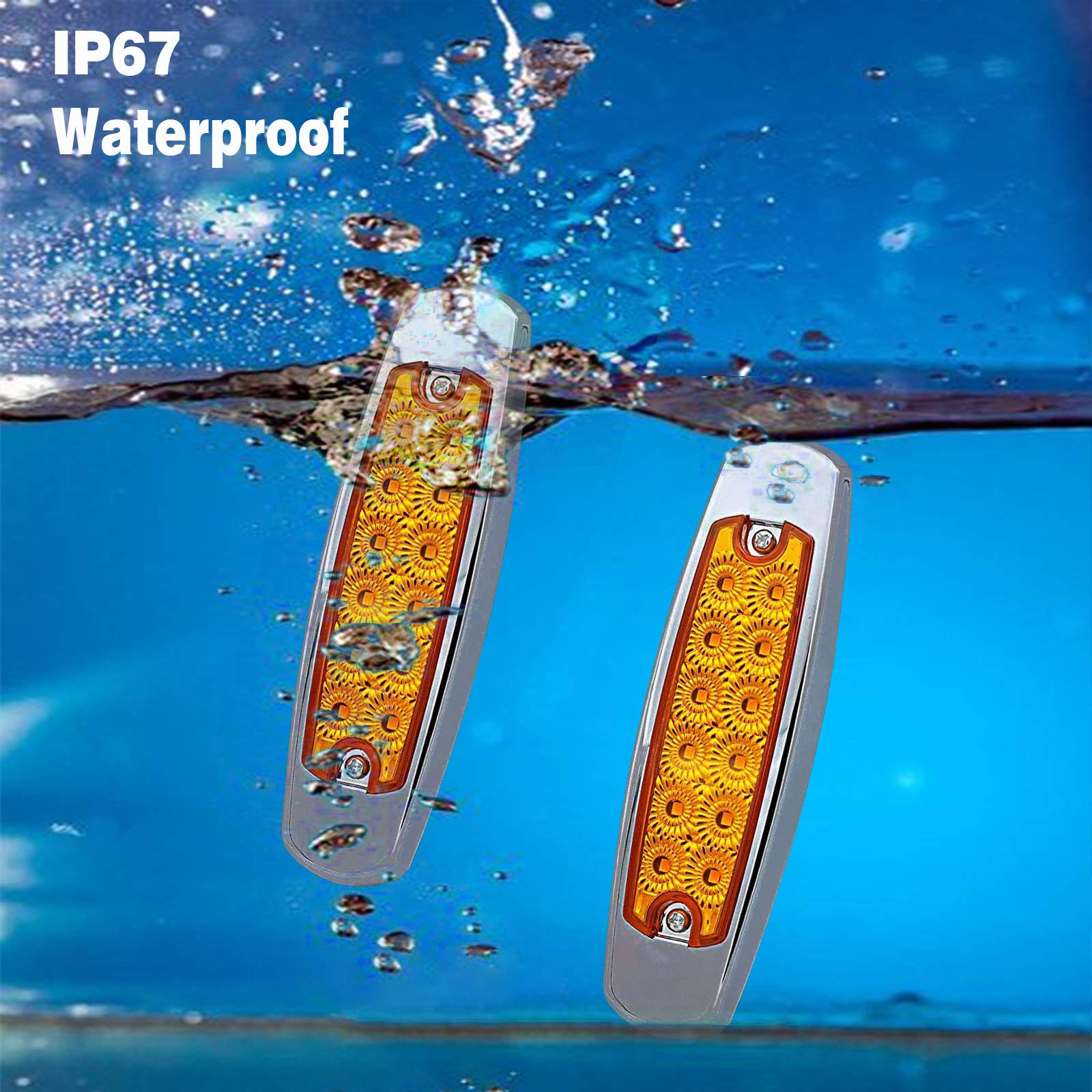 4Pcs 6.4in Amber LED Side Marker Lights - Waterproof 12V Chrome Bezel Trailer Lights with Turn Signal - Clearance & Tail Lights for Trucks, ATVs, SUVs, RVs, Campers & UTVs - Perfect for Off-Roading & Night Driving Safety