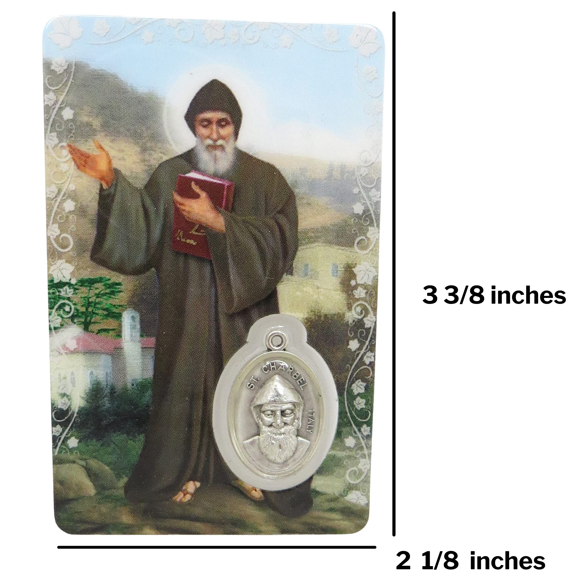 Needzo Saint Charbel Prayer Card Set - 3 Pack with Medal & Backside Prayers | Catholic Saint Bookmark & Bible Page Holder | 3.375 Inch Devotional Gift for Faithful (Ideal for Prayer Time, Bible Study & Spiritual Gifts)