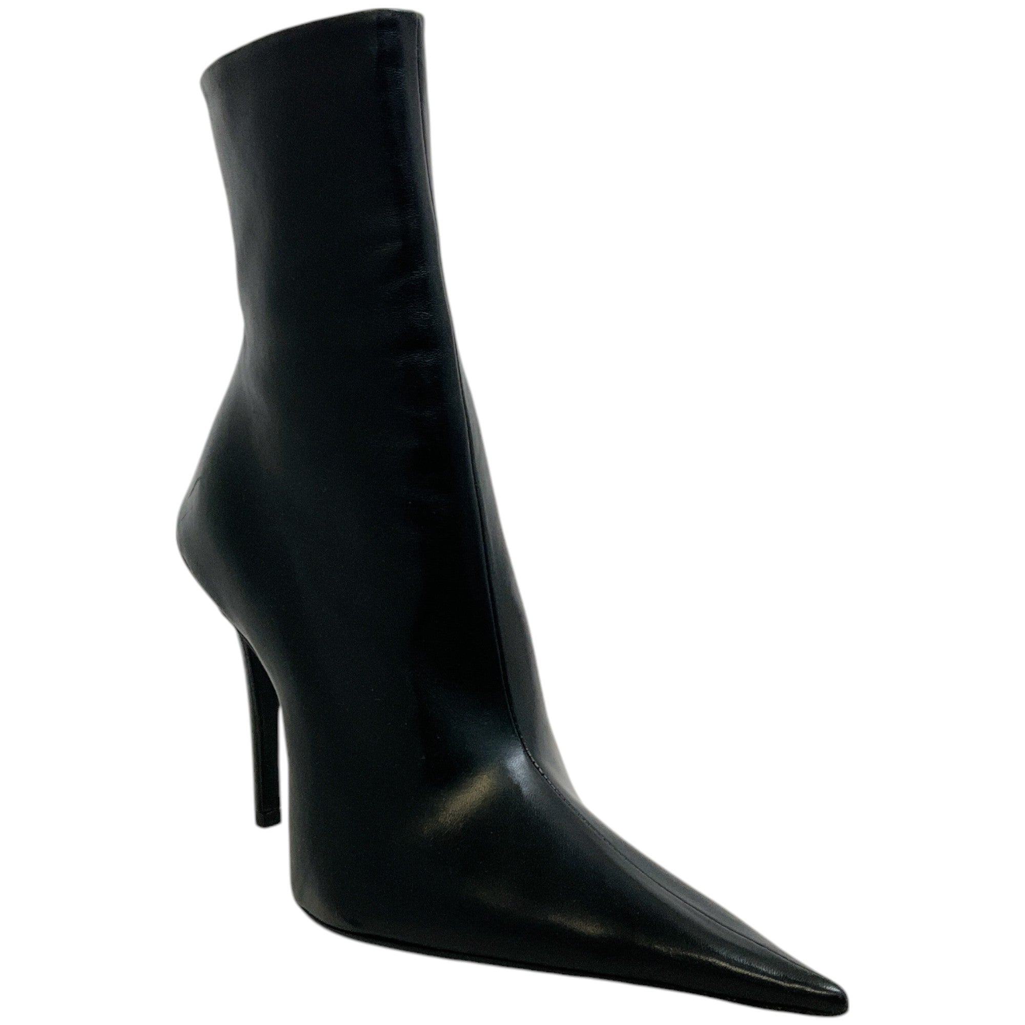Balenciaga Black Leather Witch Booties for Women - Stylish Pointed Toe Ankle Boots for Halloween, Gothic Fashion & Night Out