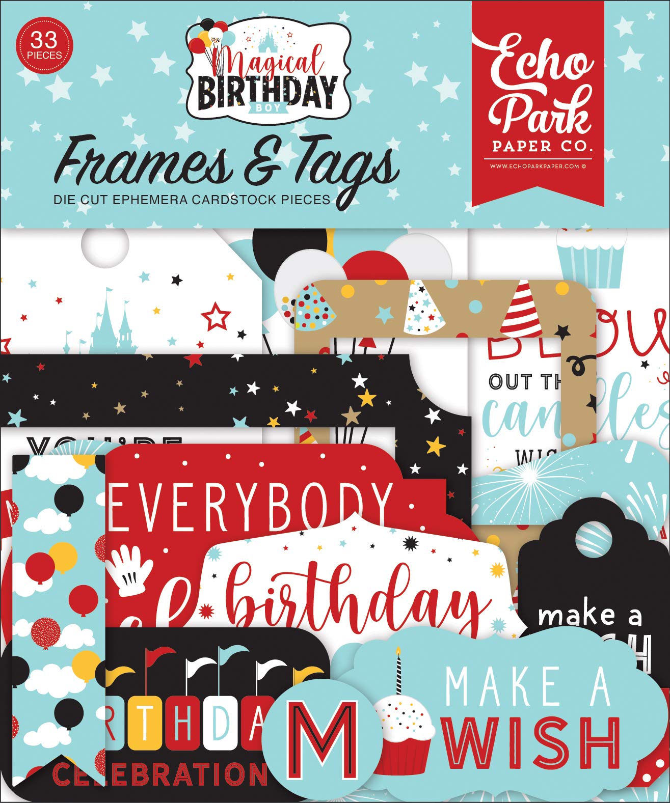 Echo Park Paper Co. Magical Birthday Boy Scrapbook Frames & Tags Ephemera Kit - Perfect for DIY Scrapbooking, Card Making, and Party Decorations
