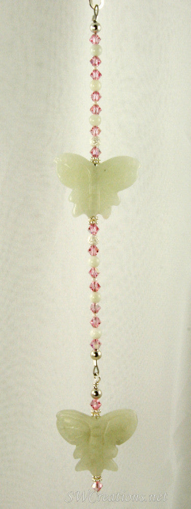 Elegant Rose Jade Butterfly Crystal Ceiling Fan Pull - Vintage Style Home Decor for Living Room, Bedroom, and Porch