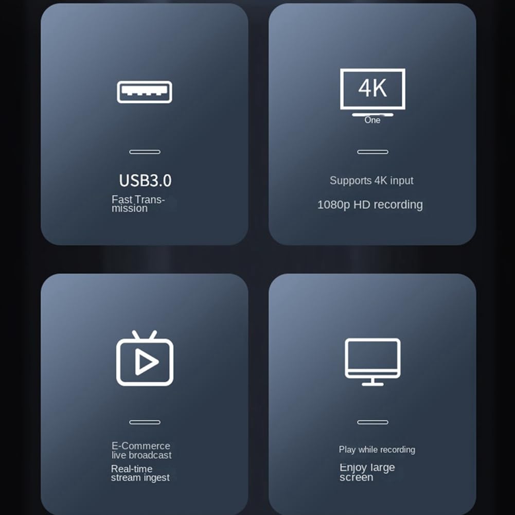Lzeouean USB 3.0高清视频采集卡 适用于游戏直播、摄像机、电视盒、游戏录制、视频会议、在线教学
