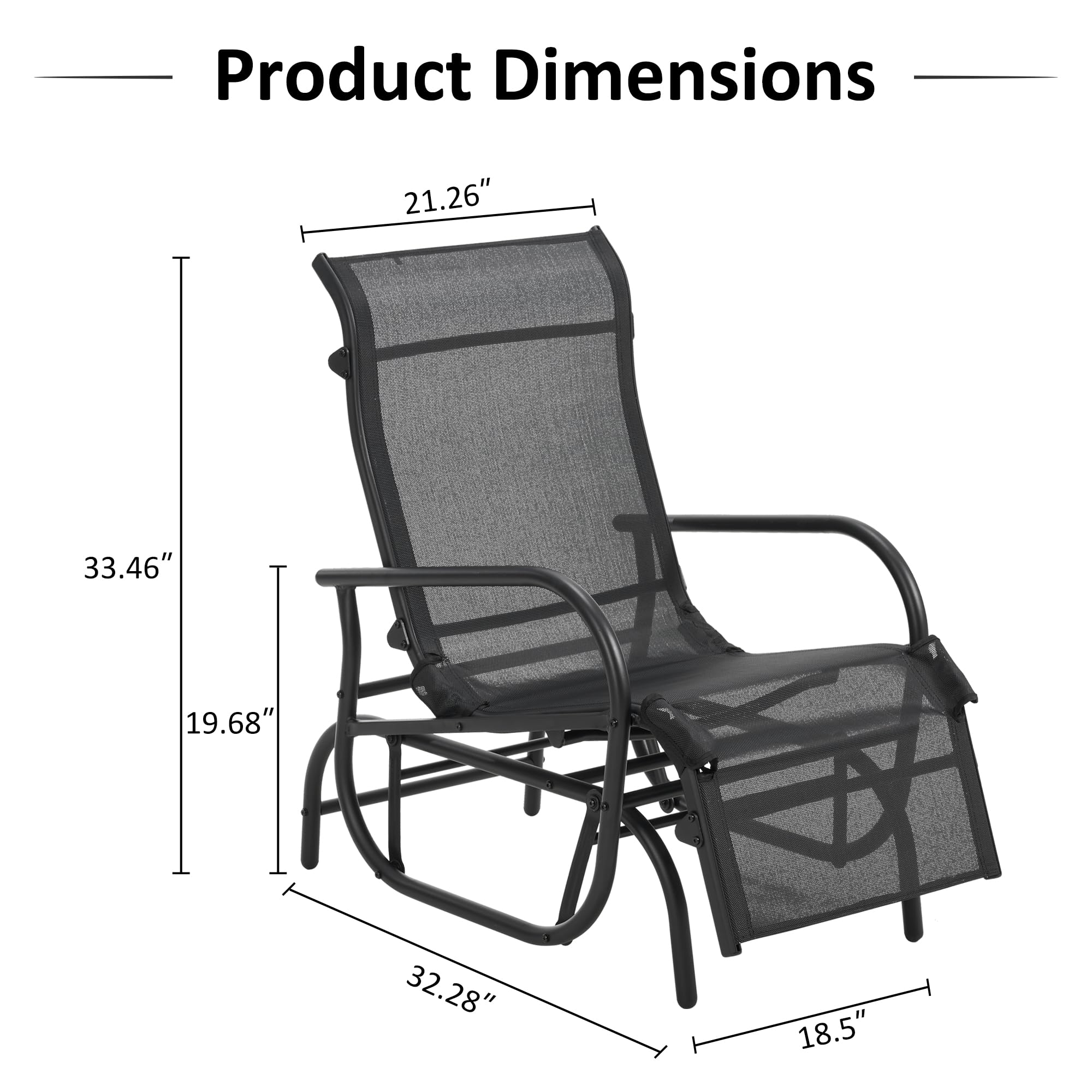 2-Piece Outdoor Patio Glider Chair Set - Durable Metal Frame with Breathable Mesh Fabric - Perfect for Backyard, Garden, Porch & Deck Relaxation - Black Swing Rocking Chairs for Comfortable Lounging