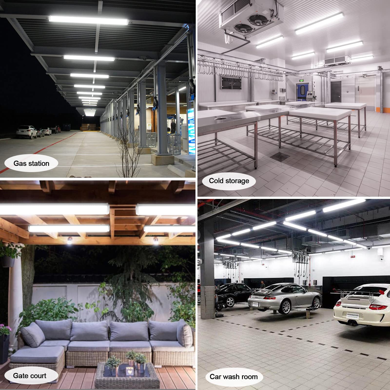 ANTLUX 4FT LED Vapor Tight Light Fixture - 50W 5000LM (120W Equivalent) - IP66 Waterproof Tri-Proof Shop Lights for Outdoor, Garage, Carport, Car Wash & Freezer - Plug-in LED Lighting - 4 Pack - Perfect for Commercial & Industrial Spaces