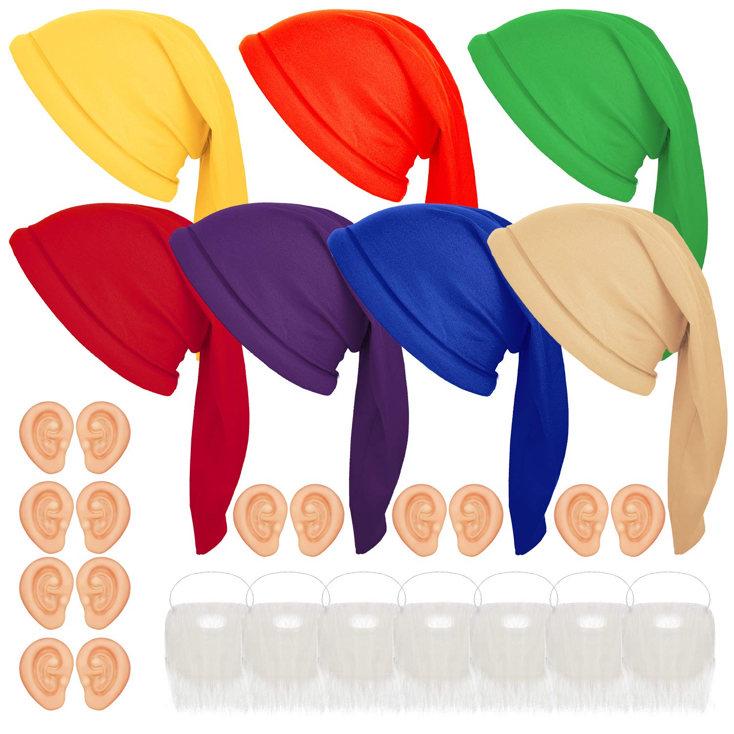 Geyoga 21 Pcs Dwarf Costume Set with Hat, Fake Beard & Ears - Halloween Christmas Fairy Gnome Accessories for Kids & Adults (Ages 6+) - Perfect for Cosplay, Themed Parties & Fantasy Events