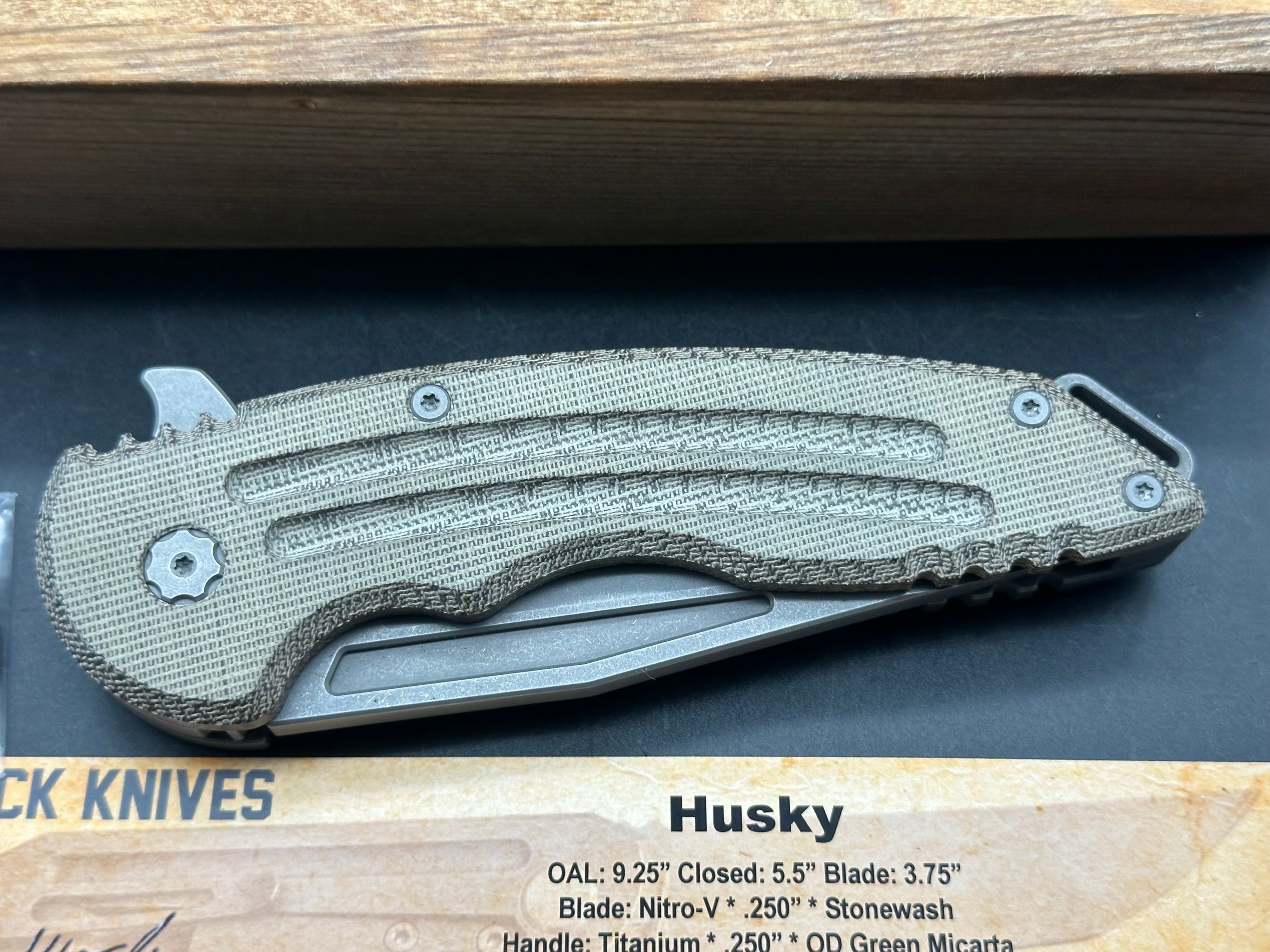 Jake Hoback Husky Folding Knife - Nitro V Stonewash Blade & Titanium Green Micarta Handle - EDC, Outdoor, Camping, Survival Gear