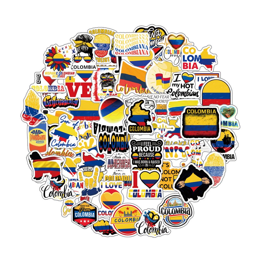 63Pcs Colombia Stickers Pack - Aesthetic Vinyl Waterproof Decals for Water Bottles, Laptops, Phones | Durable Skateboard & Scrapbooking Stickers | Perfect for Kids, Teens, Adults & Party Supplies | Great for DIY Projects, School Supplies & Travel Accessories