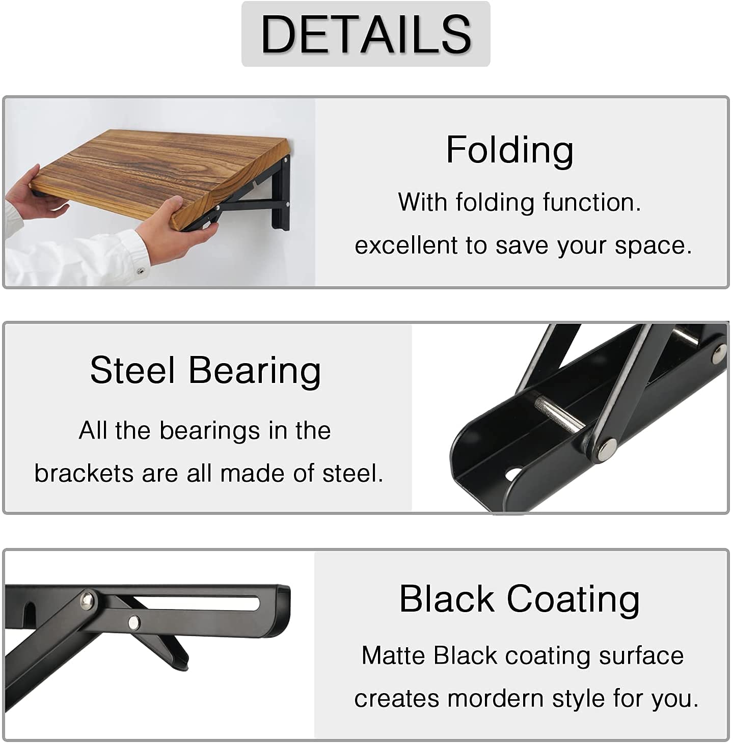 Heavy Duty 20 Inch Folding Shelf Brackets (2 Pack) - Sturdy Metal Wall Mounted Collapsible Brackets for DIY Shelves, Space Saving Solution for Bench, Table, Kitchen, Garage & Home Organization