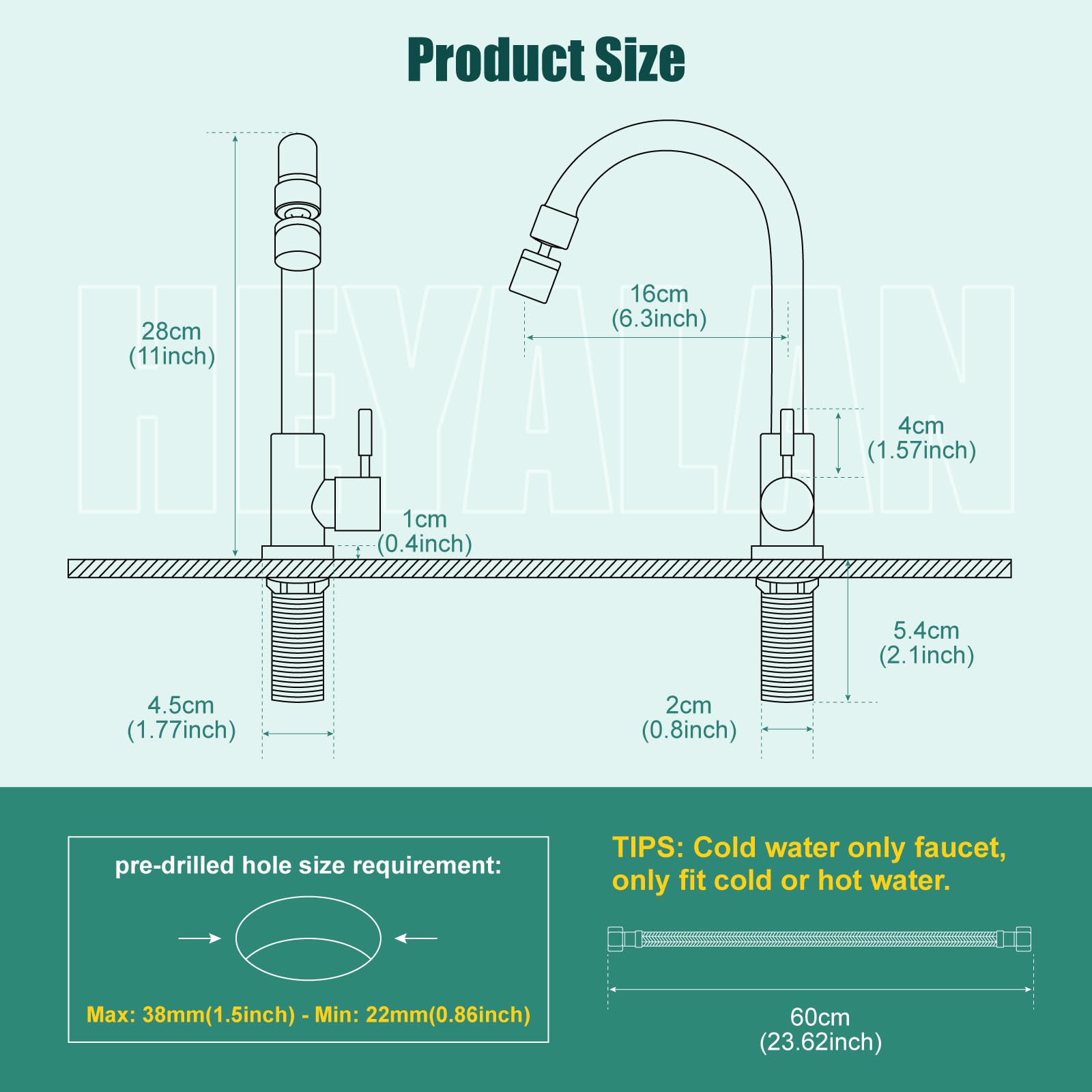 360° Swivel Matte Black High Arc Kitchen Faucet - Cold Water Only, Brass Goose Neck Sink Tap for Modern Home & Restaurant Use