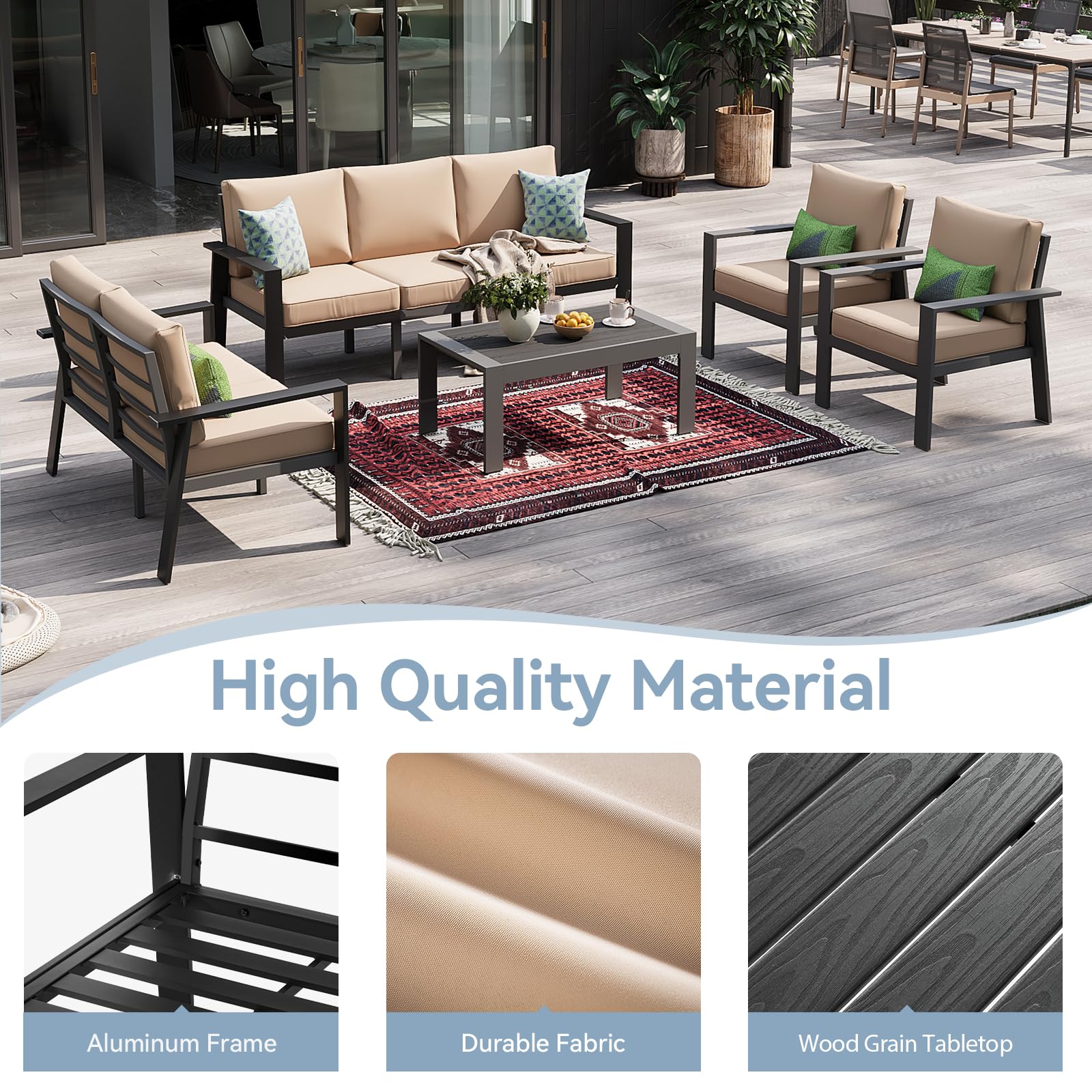 Aoxun 5-Piece Outdoor Patio Furniture Set - Durable Aluminum Sectional with Waterproof Cushions & Coffee Table, Perfect for Lawn, Garden, Backyard, and Poolside Relaxation (Beige)