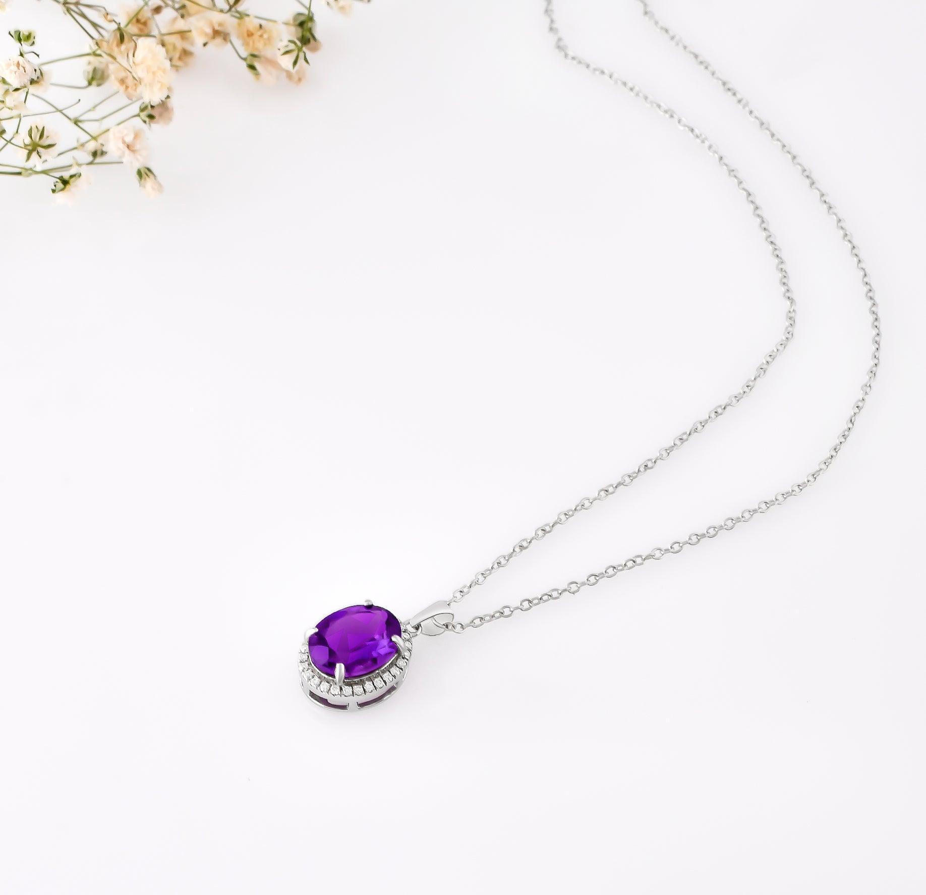 Natural Purple Amethyst Pendant Necklace for Women - Healing Crystal Jewelry Gift for Birthday, Meditation & Spiritual Protection
