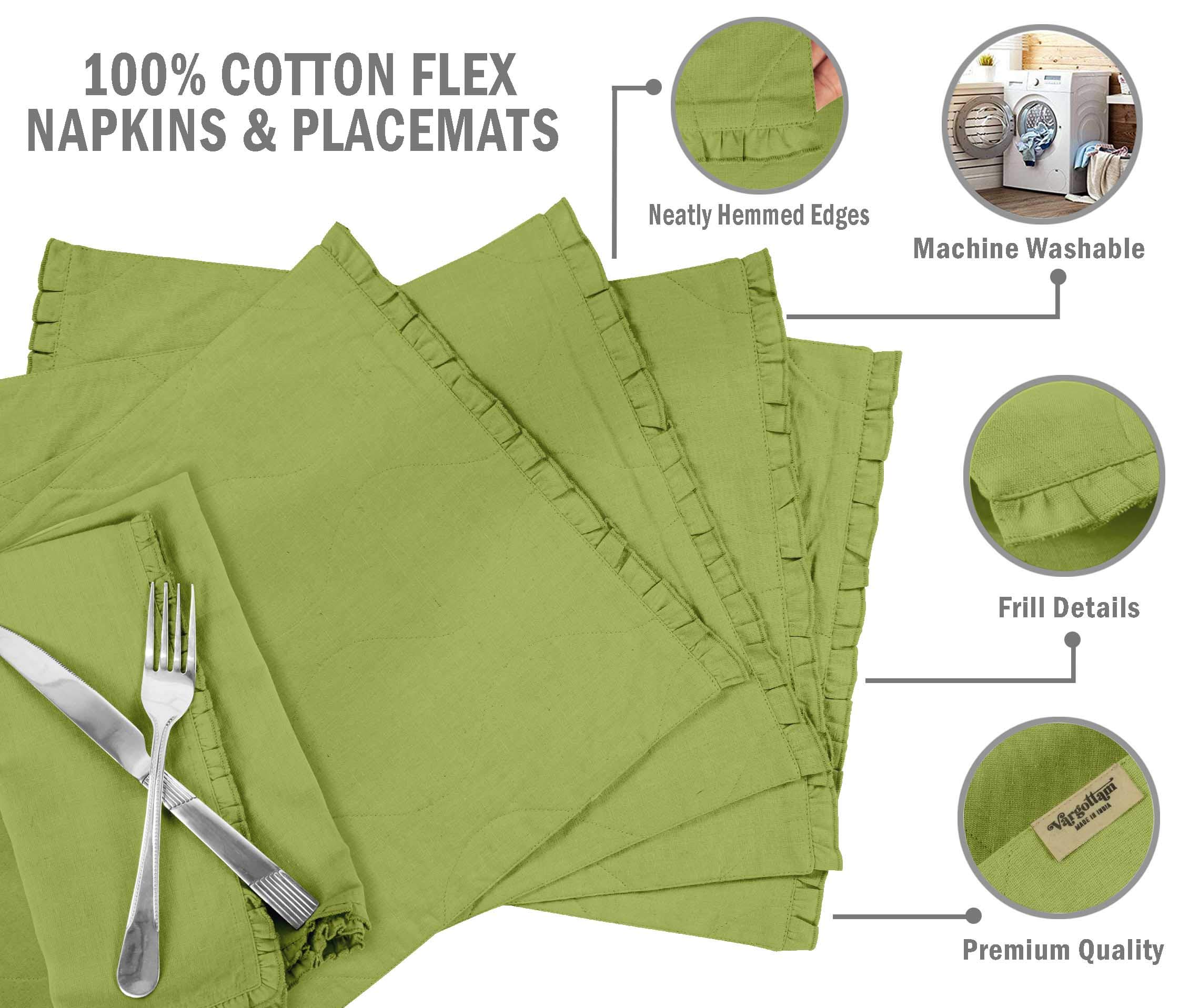 Eco-Friendly Light Green Reversible Frill Table Mats & Napkins Set - 6-Piece Dining Room Decor for Everyday Use & Special Occasions