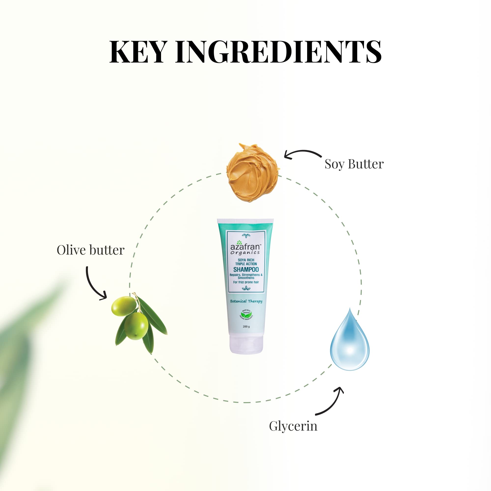 Azafran Organics Intense Moisturizing Shampoo for Frizz-Free Smooth Hair - Soya Rich Formula with Olive Butter, Soy Butter & Glycerin - Best for Dry, Rough & Frizz-Prone Hair - 100g - Perfect for Daily Hair Care & Salon-Quality Results at Home