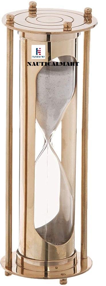 Antique Brass 7-Inch Hourglass Sand Timer - 5 Minute Decorative Desk Clock for Home Office Decor, Meditation & Board Games