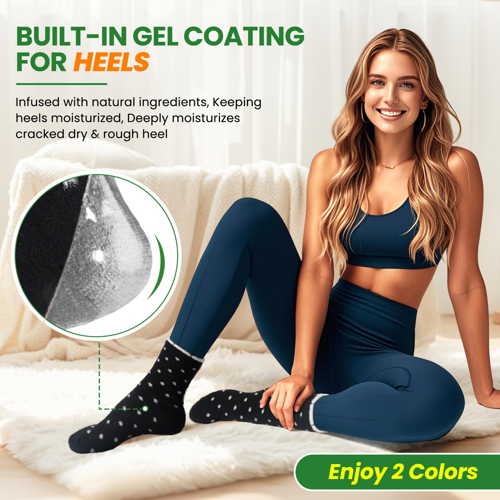 Pnrskter Moisturizing Gel Socks for Cracked Heels & Dry Feet - 2 Pairs Spa Treatment Socks with Essential Oils & Vitamins (Black/Light Gray) - Perfect for Overnight Foot Care & Relaxation at Home
