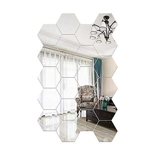 NEWCOMDIGI 24 Pcs Hexagon Mirror Wall Stickers - Removable Acrylic Mirror Tiles for Home Decor, Living Room & Bedroom Wall Decoration - Perfect for DIY Home Improvement & Modern Interior Design