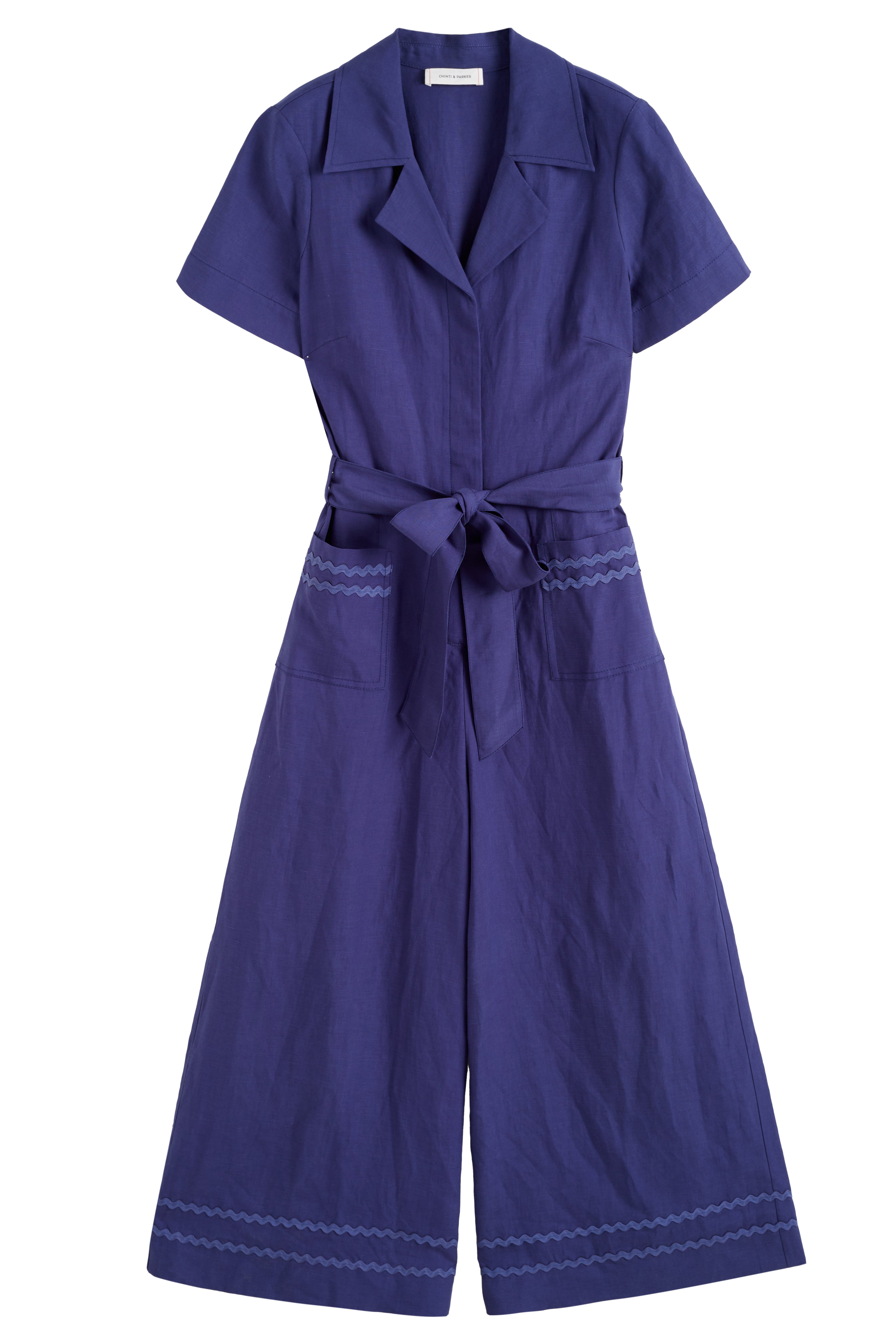 Blue Tencel Linen La Mer Jumpsuit for Women - Breathable Summer Romper with Pockets | Beach Cover Up, Vacation Outfit, Casual Daywear