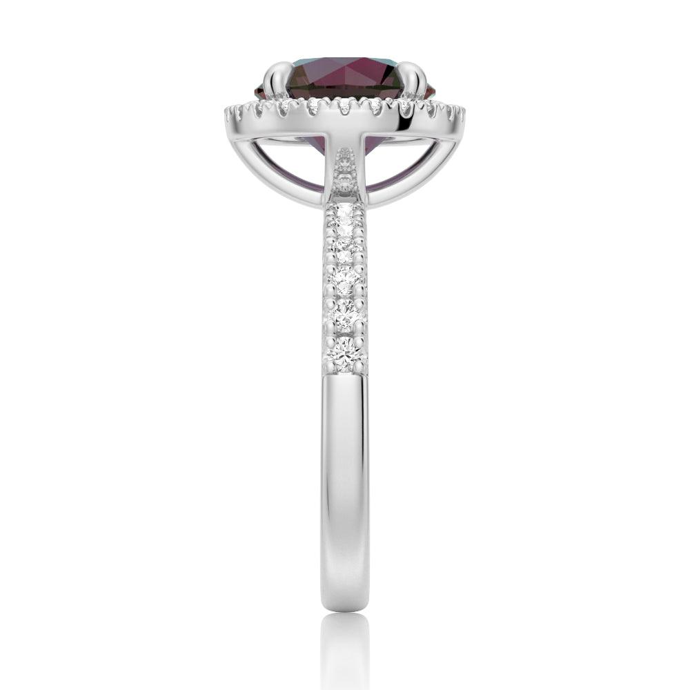 3 CT Round Cut Alexandrite Engagement Ring with Moissanite Halo Pavé - Perfect for Proposals, Anniversaries & Special Occasions