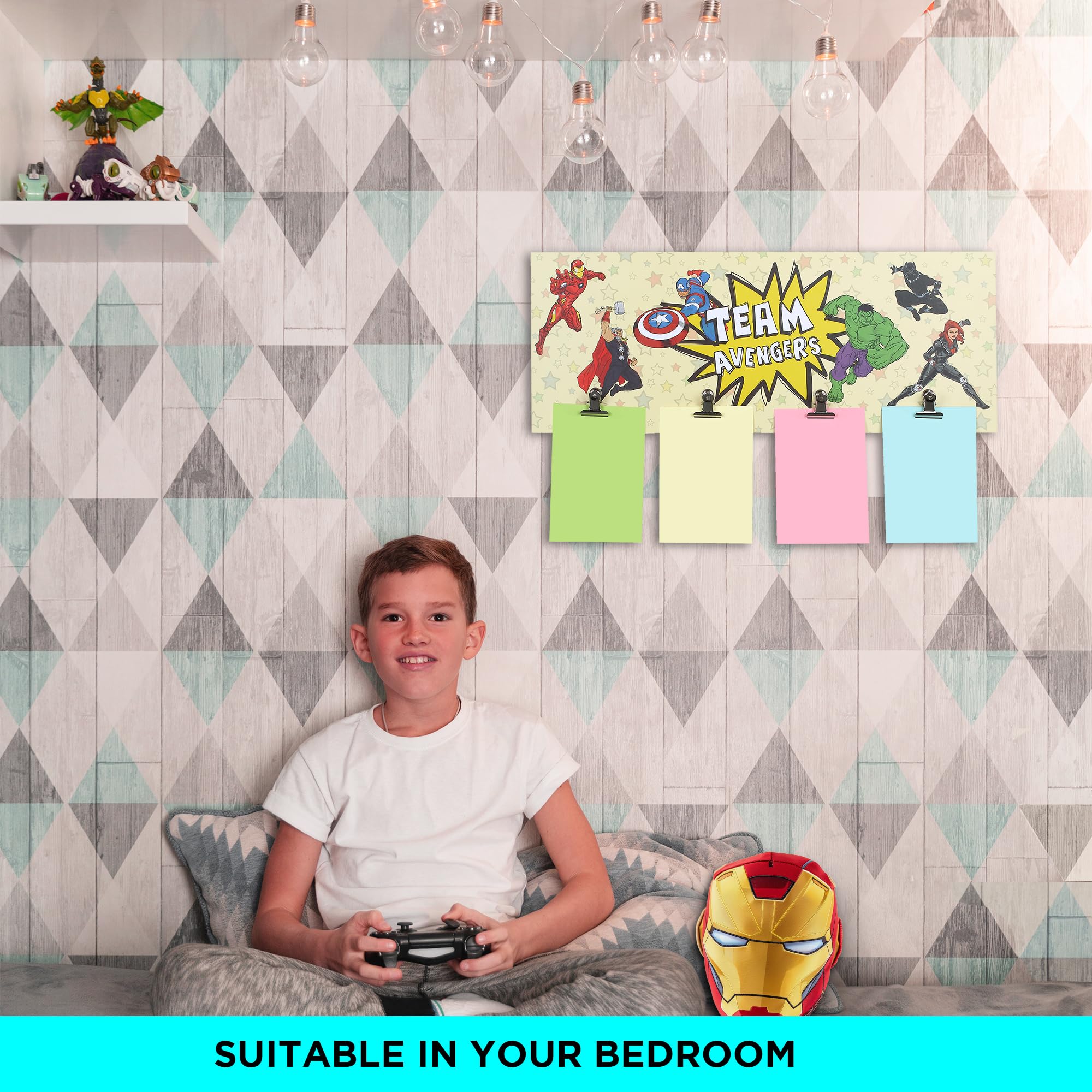 Marvel Avengers & Team Avenger Quote Wall Mounted Poster Plaque with Clips - Kitchen & Office Organization Decor - Display Notes & Stationery on Kids Playroom & Nursery Walls - Perfect for Superhero Fans & Home Organization