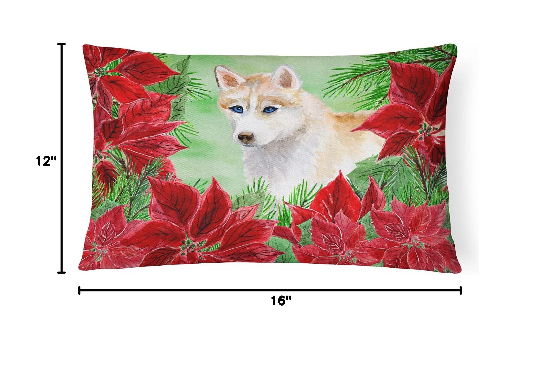 Siberian Husky Poinsettias Decorative Throw Pillow - Machine Washable Canvas Fabric Cushion for Sofa, Bed & Patio | Christmas Home Decor, Dog Lover Gift, Cozy Living Room & Outdoor Accent Pillow