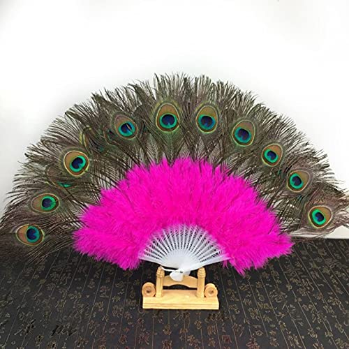 21-Piece Peacock Feather Hand Fan Set - Foldable Chinese Palace Style Decorative Fans for Wedding, Party, Dance & Home Decor (Hot Pink) | Perfect for Bridal Showers, Cultural Events & Photo Props