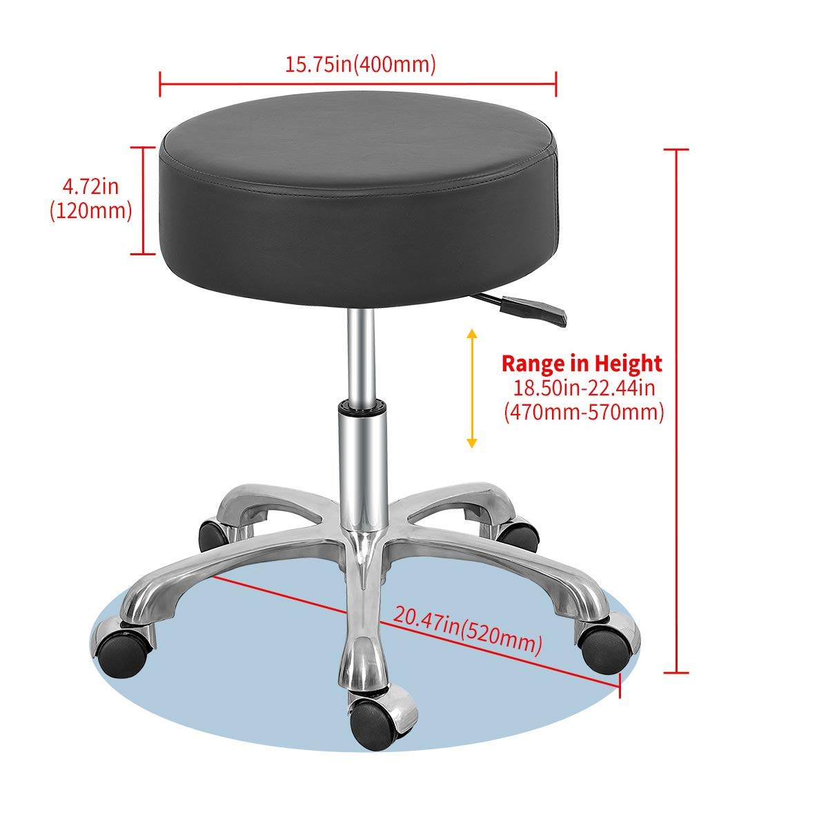 Swivel Rolling Stool with Thick Padding - Adjustable Round Chair with Wheels for Doctors, Medical Offices, Massage Salons & Workstations (Black) - Perfect for Healthcare, Beauty & Office Workspaces