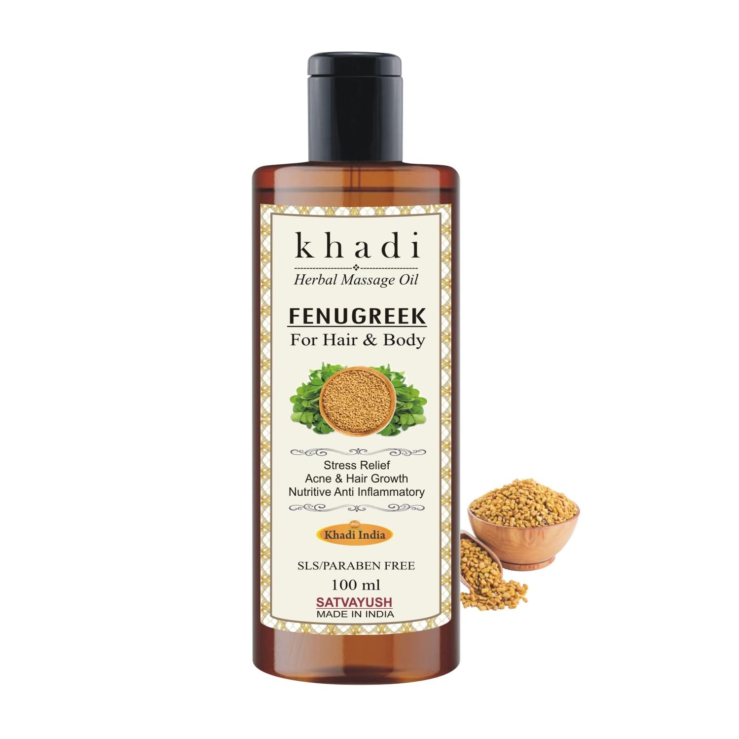 Satvayush Khadi Fenugreek (Methi) Ayurvedic Massage Oil - 100% Natural Herbal Oil for Hair Growth & Body Care | Promotes Healthy Scalp & Skin Hydration | Perfect for Daily Ayurvedic Massage & Hair Treatment