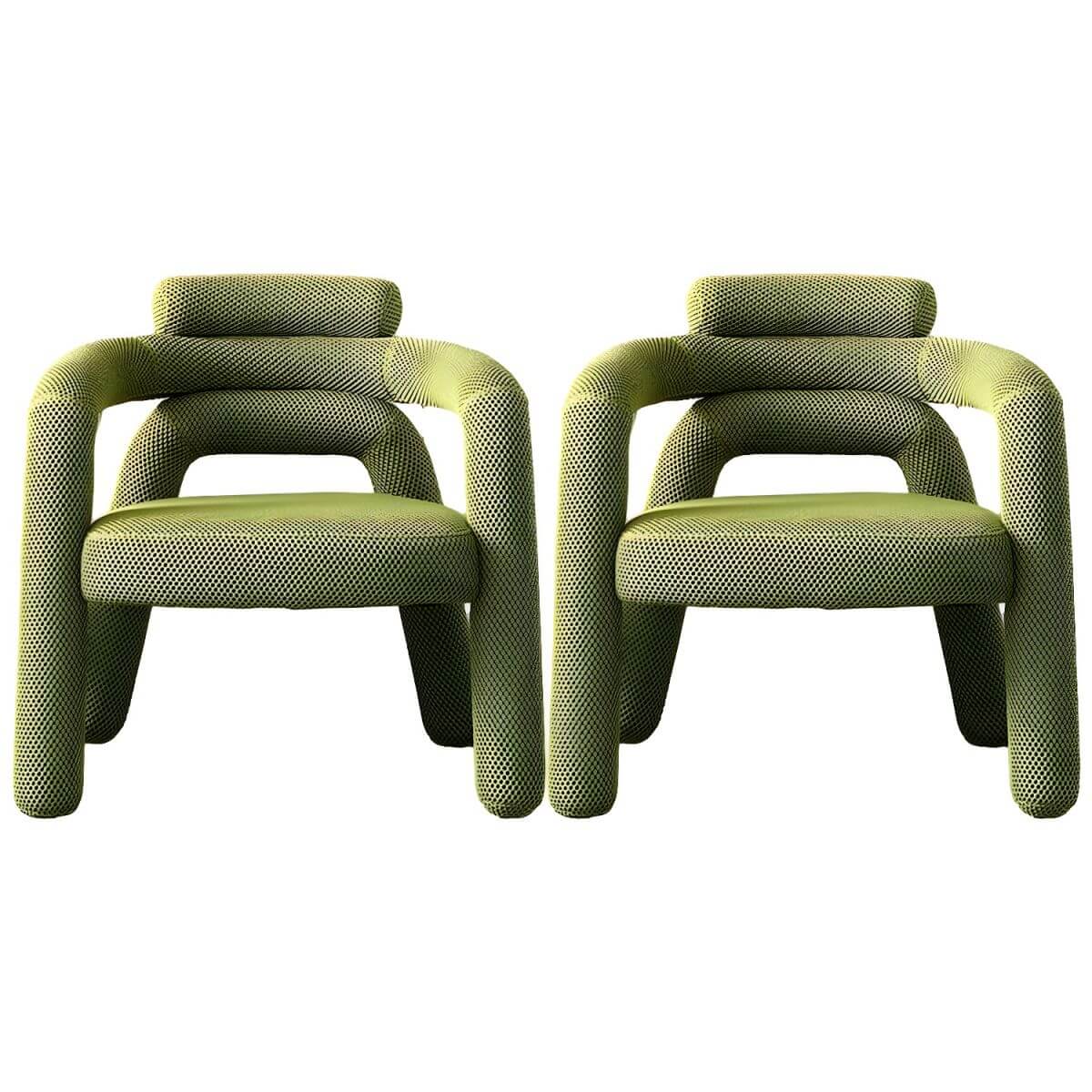 Modern Simple Style Lime Green/Ivory/Dove Grey Curved Arm Chair with Fixed Backrest & Armrests - Perfect for Living Room, Bedroom or Office Seating