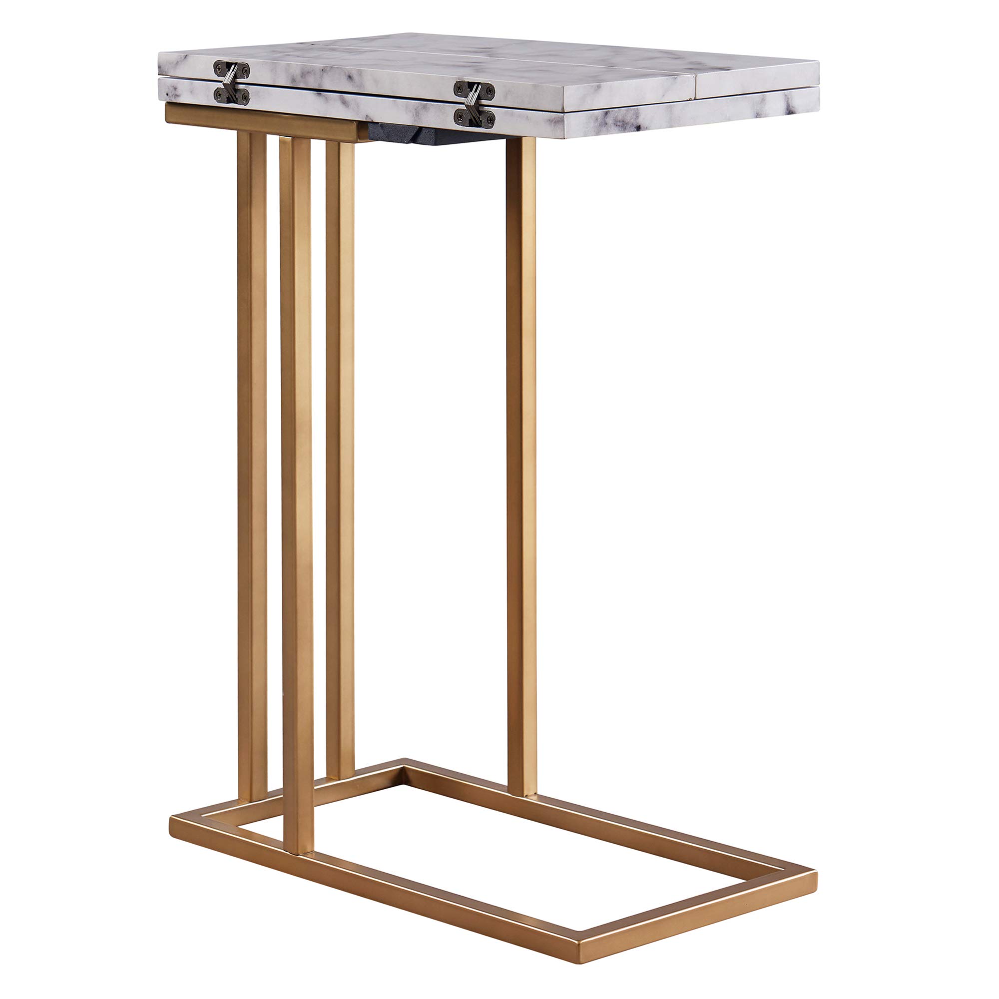Versanora Marmo C-Shaped Accent Side Table with Faux Marble Top - 25 Inch Height, Brass Finish - Perfect for Living Room, Home Office & Bedroom Decor
