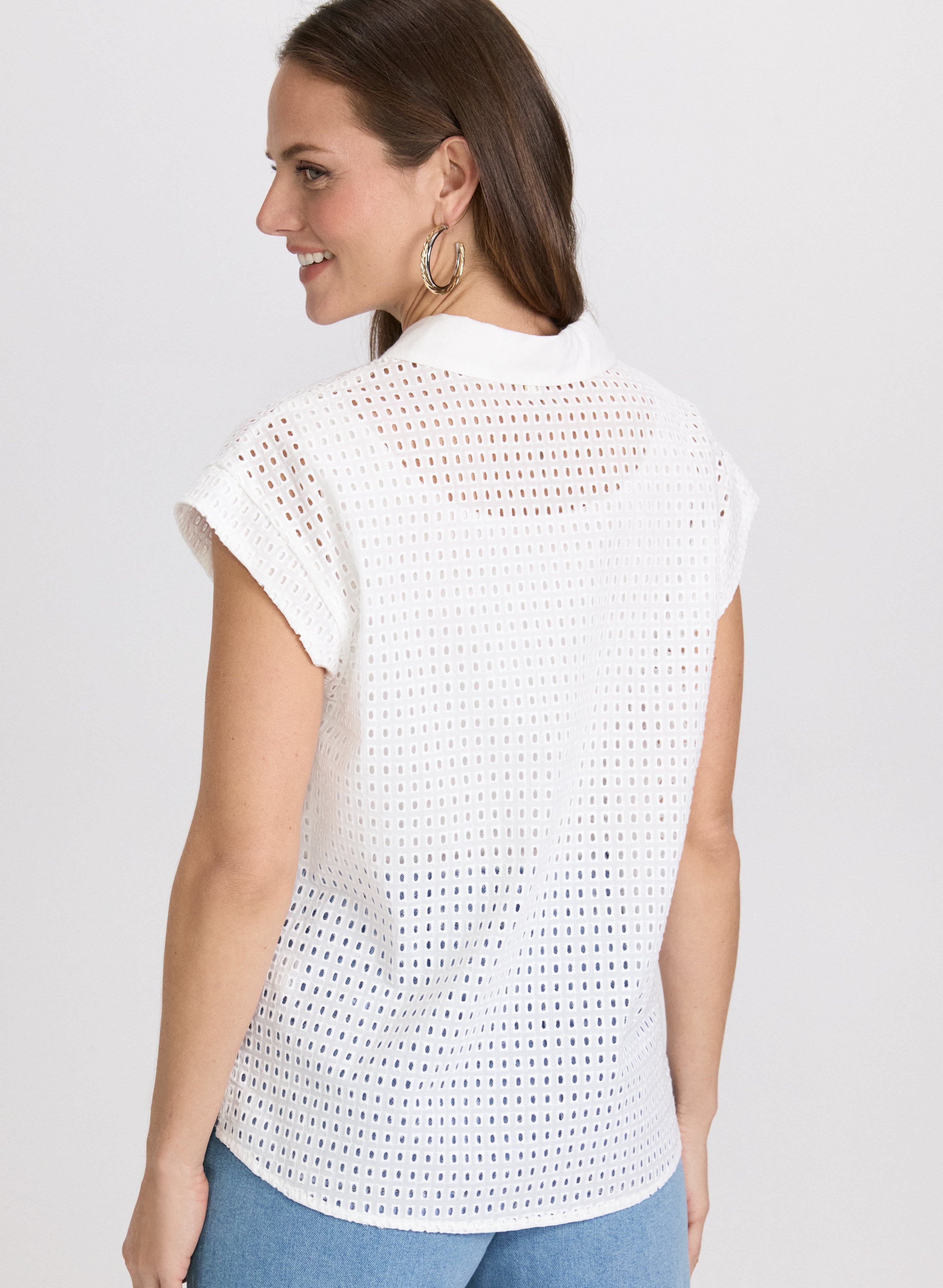 Stylish Eyelet Button Down Blouse for Women | Elegant Lace-Up Casual Shirt | Perfect for Office, Date Night & Summer Outfits