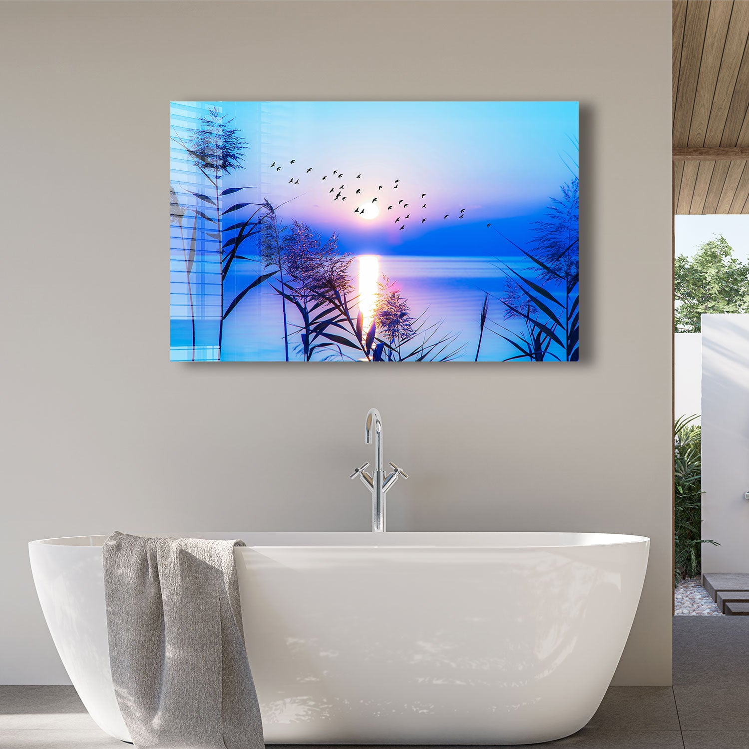 Sunset Seaside Wall Art - Coastal Beach Decor for Living Room, Bedroom & Office - Ocean Sunset Painting for Home & Vacation House Decor