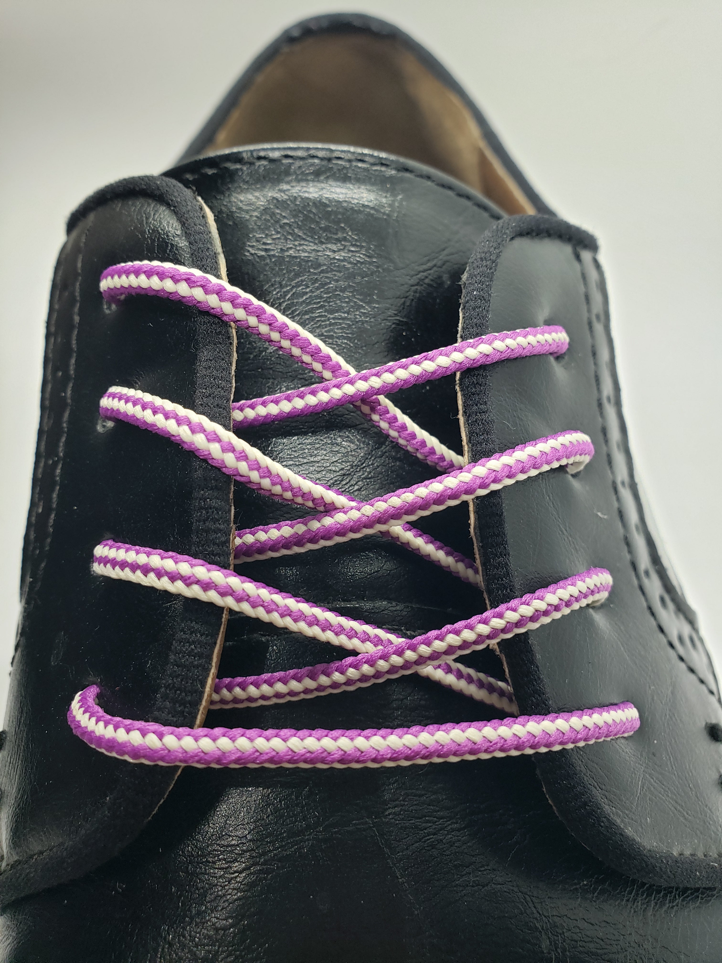 Round Striped Dress Shoelaces - Light Purple & Cream Color Fashion Laces for Women's Shoes - Perfect for Casual, Office & Formal Wear