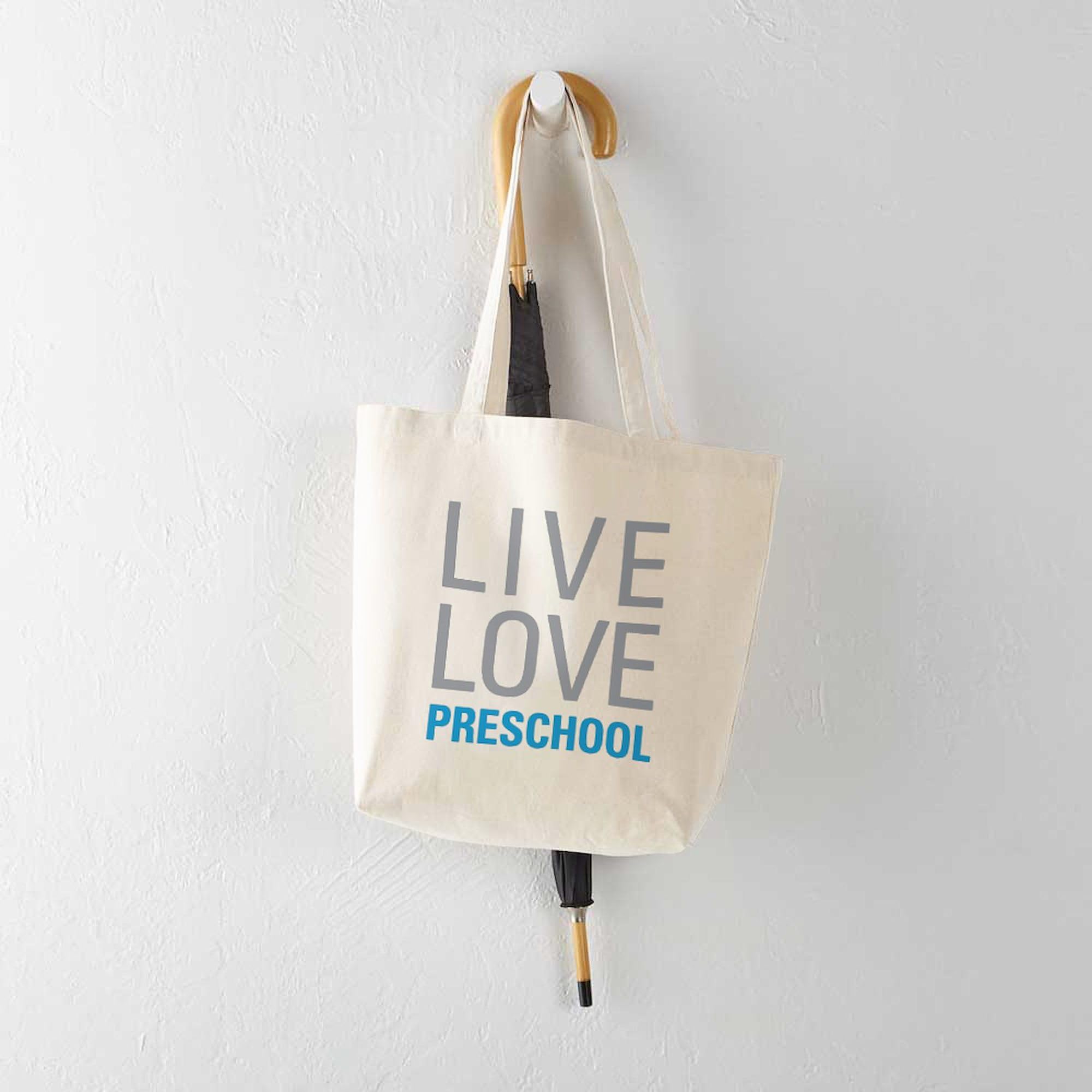 Live Love Preschool Tote Bag - Natural Canvas Reusable Shopping Tote for Teachers & Kids - Perfect for School, Groceries & Everyday Use