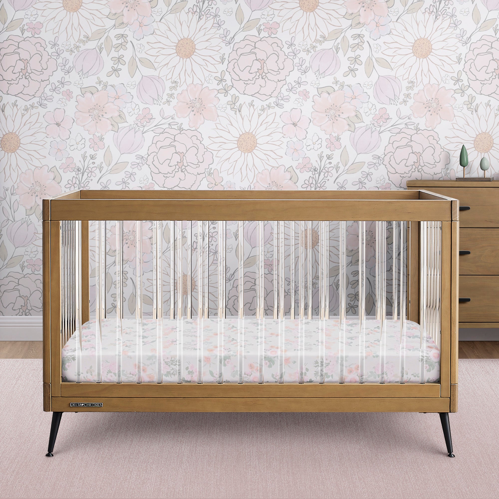Sloane 4-in-1 Convertible Acrylic Baby Crib - Toddler Bed & Daybed - Nursery Furniture for Modern Homes