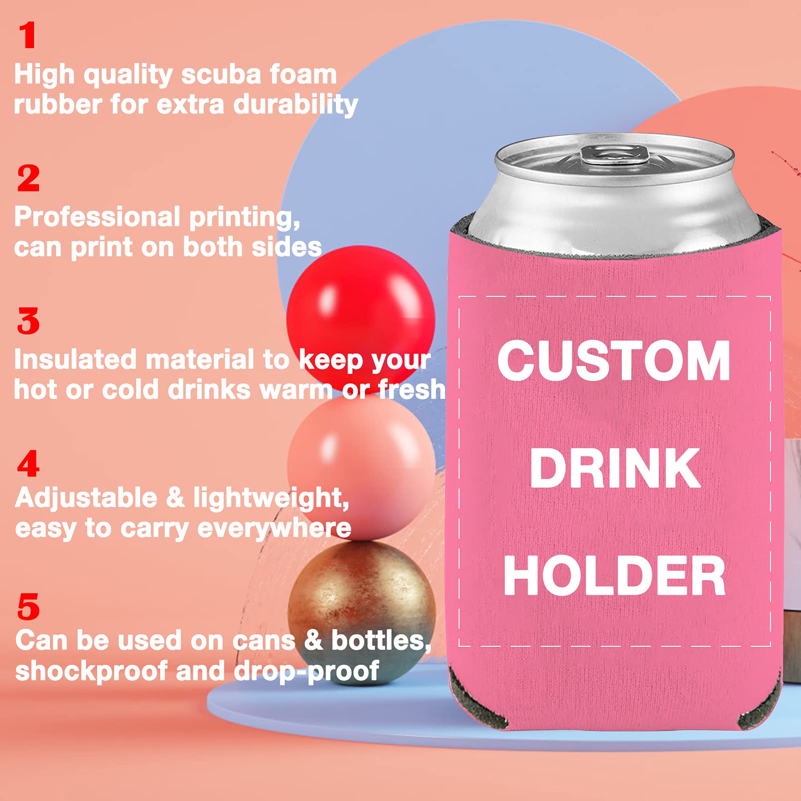 50 PCS Custom Beer Can Cooler Sleeves Bulk - Personalized Insulated Beverage Bottle Holder with Logo/Image/Text - Perfect for Wedding, Birthday Party, BBQ, Tailgating & Outdoor Events