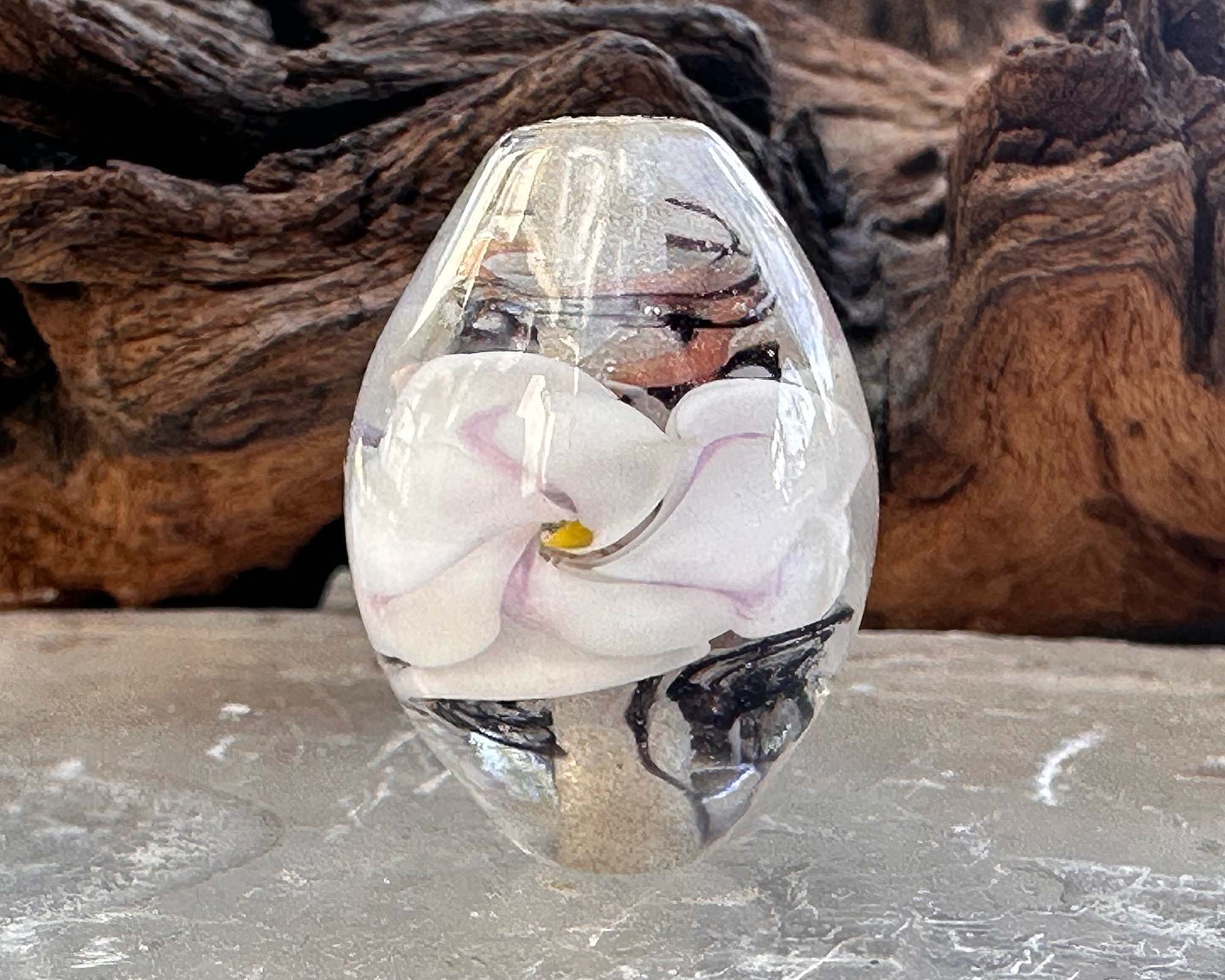 White Floral Shimmer Lampwork Focal Bead SRA - Handmade Glass Bead for Jewelry Making, DIY Crafts & Beading Projects - Perfect for Necklaces, Bracelets & Earrings
