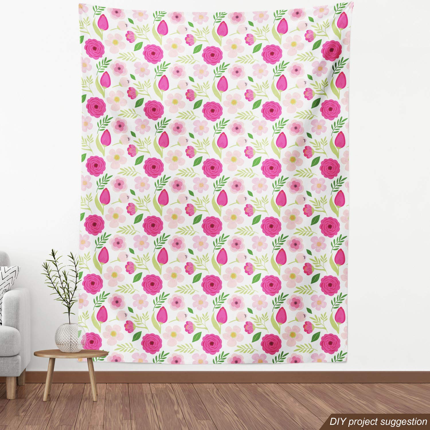 Ambesonne Floral Garden Fabric by The Yard - Hand Drawn Spring Flowers, Rustic Meadow Design for Upholstery, Curtains & Home Decor | Perfect for DIY Projects, Farmhouse Style & Country Living