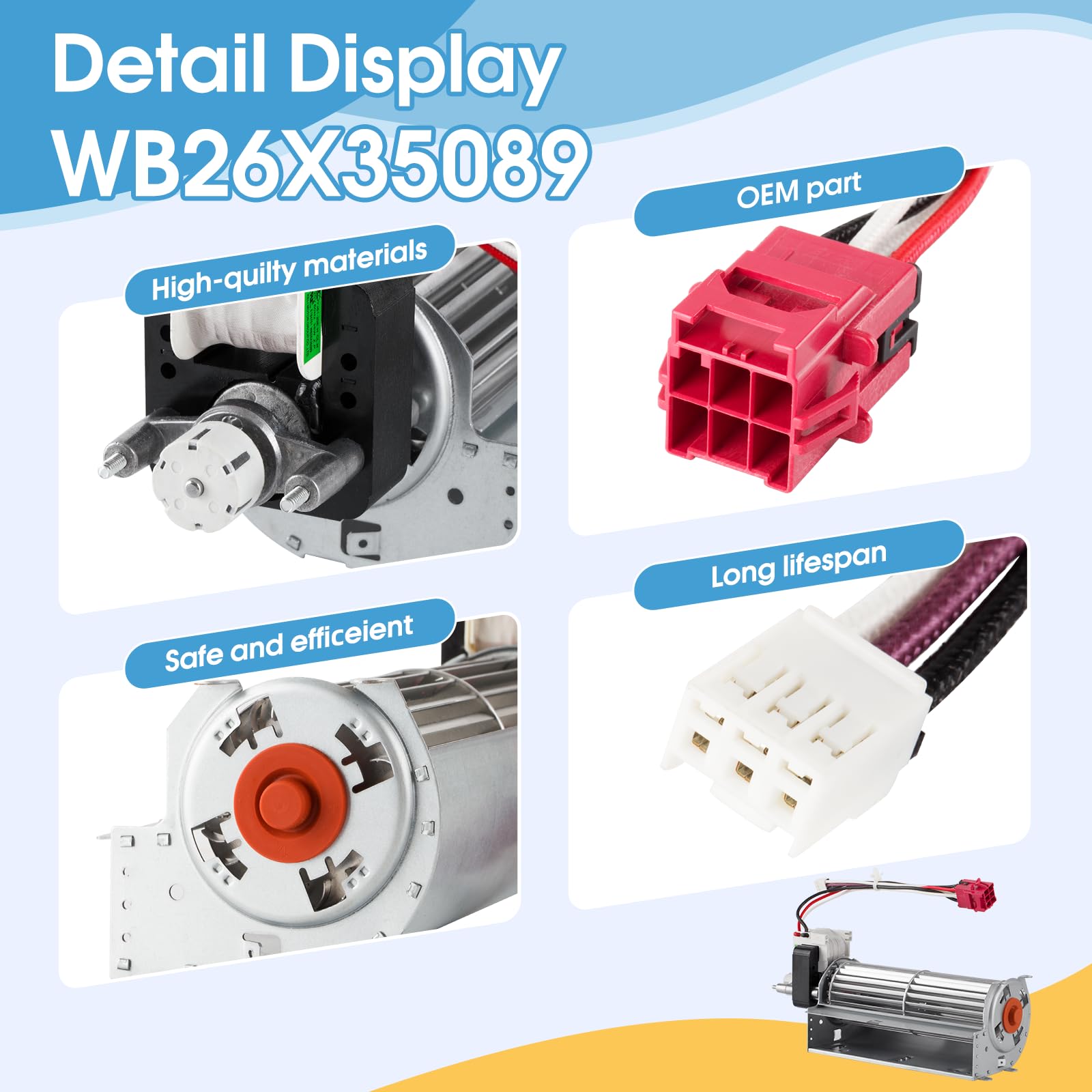 GE WB26X35089 Wall Oven Lower Cooling Fan Replacement - Compatible with GE Oven Models, Replaces WB26X23613 & AP6980441 - Perfect for Home Kitchen Appliance Repair & Maintenance