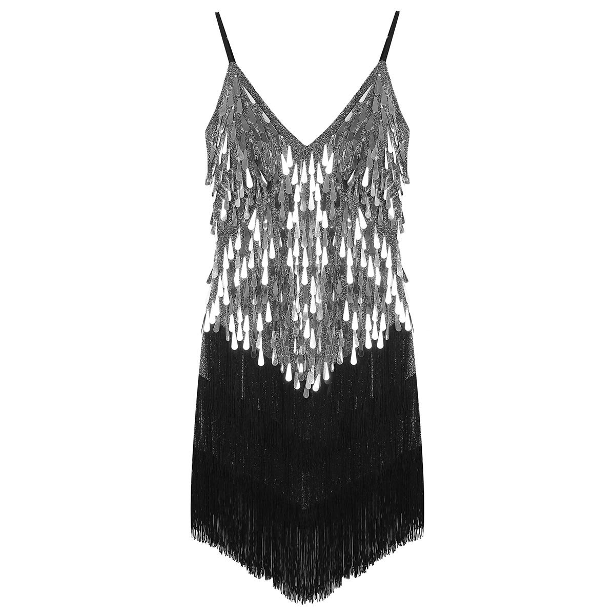 ACSUSS Women's 1920s Sequin Flapper Dress with V Neck & Fringe Tassels - Vintage Charleston Dance Costume for Cocktail Parties, Gatsby Theme Events, and Roaring 20s Performances