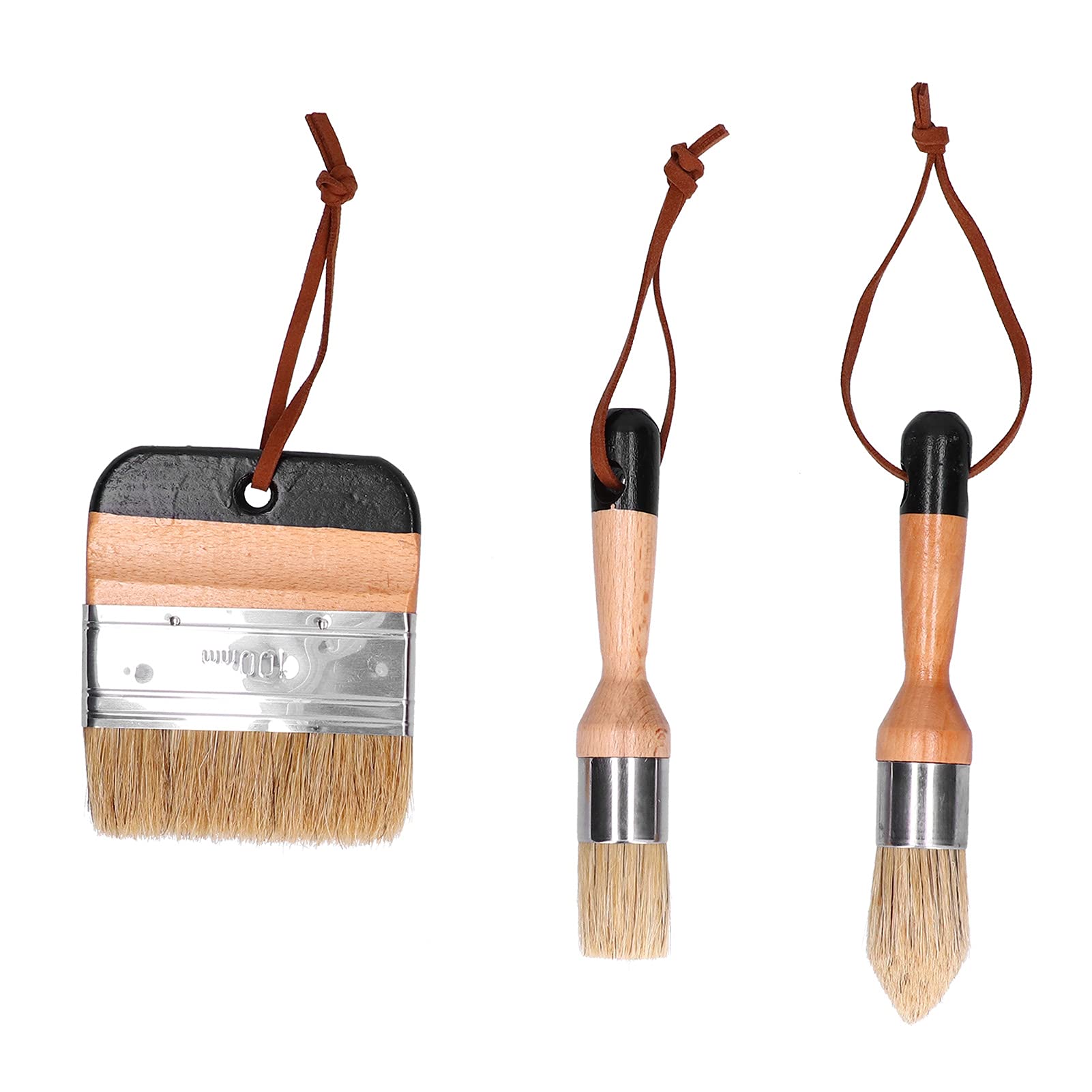 Kuuleyn 3-Piece Paint Brush Set - Wood Furniture Waxing, Scrubbing & Round Brushes for Home Decor & DIY Crafts | Perfect for Wood Staining, Wax Application & Detailed Painting Projects