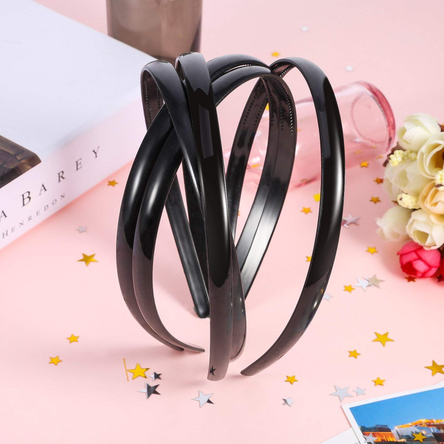 10mm Black Plastic Hair Headbands with Teeth - 12PCS Plain DIY Hair Accessories for Women, Girls - Perfect for Styling, Sports, Work & Everyday Use