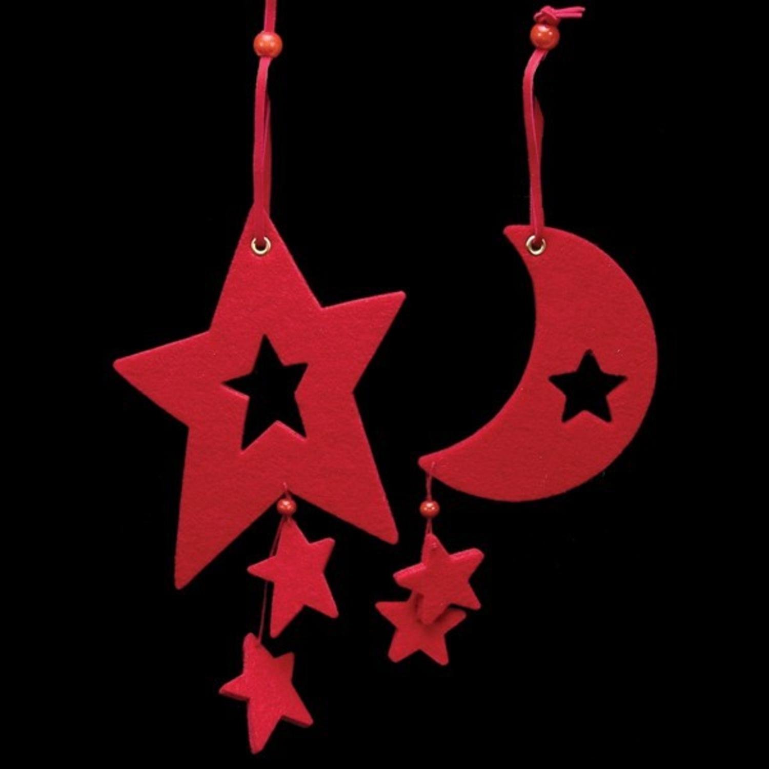 Club Pack of 18 Solid Red Large Moon & Star Felt Ornaments - Perfect for Christmas Tree Decorations, DIY Crafts, and Holiday Home Decor