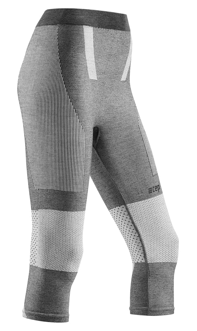 CEP Women's Ski Touring 3/4 Base Layer Tights - Grey XS | Compression Leggings for Cross-Country Skiing & Winter Sports