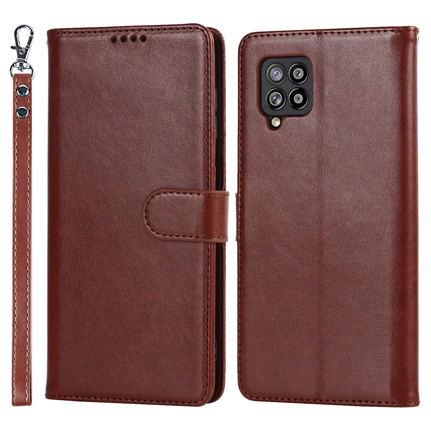 Havaya Wallet Phone Case for Samsung Galaxy A12 - Flip Leather Cover with Card Holder Slots (Brown) | Stylish Protective Case for Women | Perfect for Everyday Use, Travel & Business Meetings