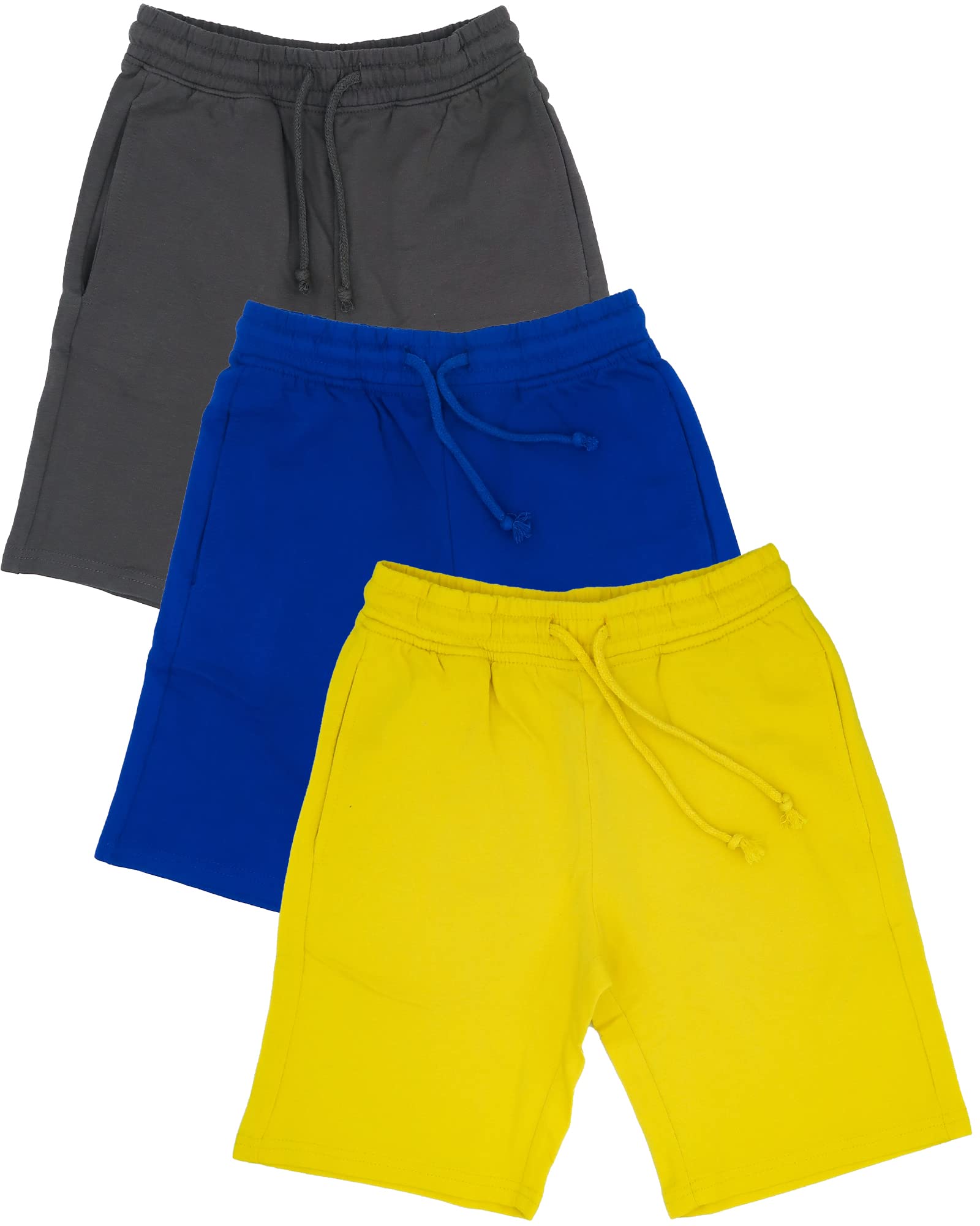 BROOKLYN VERTICAL Boys' 3-Pack Cotton French Terry Jogger Shorts with Drawstring & Pockets - Athletic & Casual Wear for Playground, Sports & Everyday Outfits