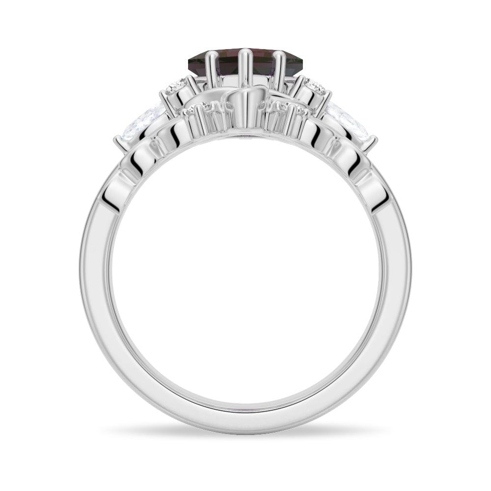 2 CT. Art Deco Unique Kite Cut Alexandrite Engagement Ring Set With Moonstone Accents - Perfect for Proposals, Anniversaries & Vintage-Inspired Weddings