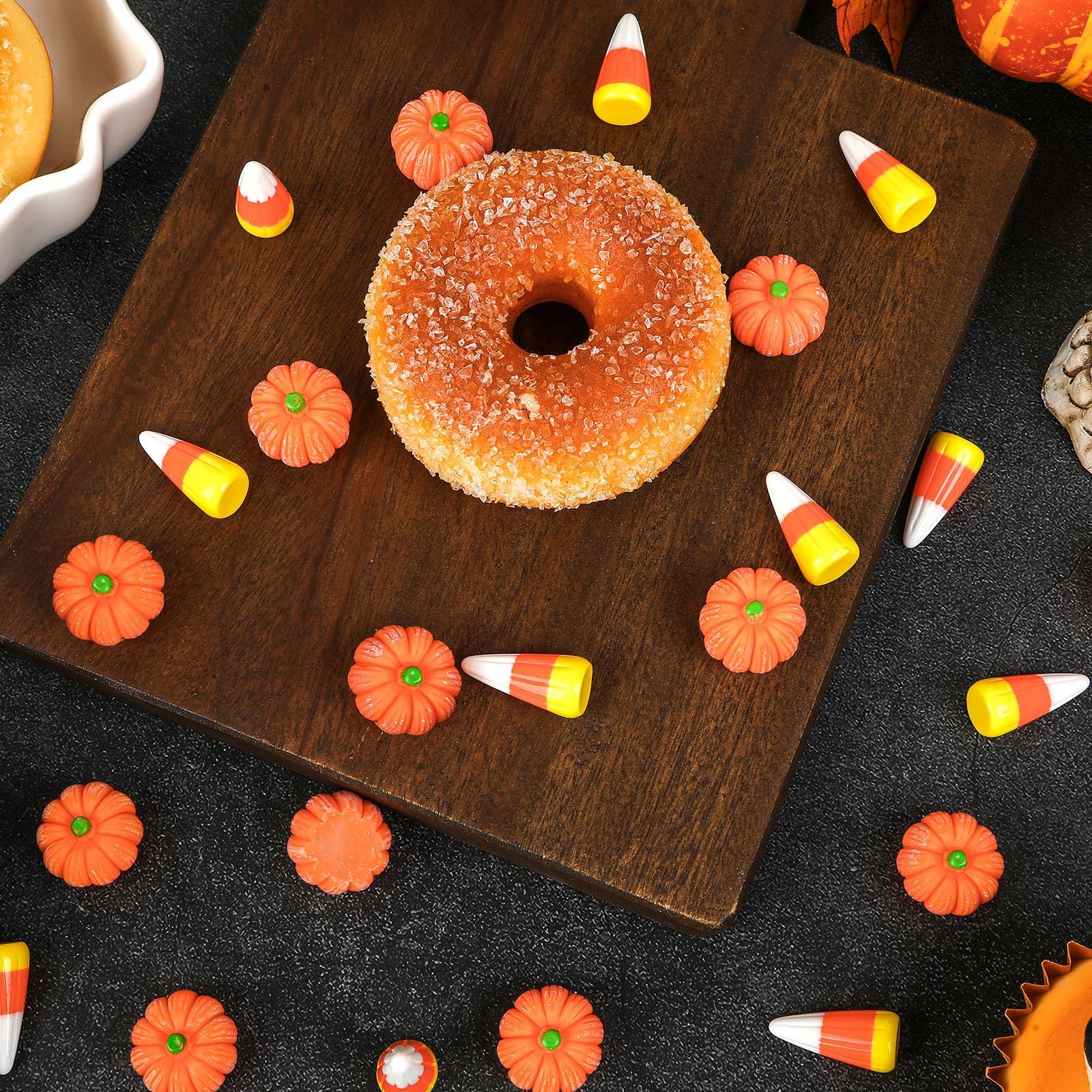 80Pcs Halloween Resin Charms - Mini Fake Pumpkin & Candy Corn Decorations for DIY Crafts, Party Favors, Scrapbooking, and Spooky Home Decor