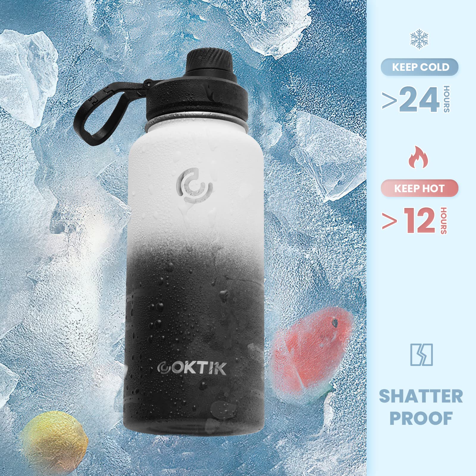 32 oz Stainless Steel Vacuum Insulated Sports Water Bottle with Straw & 2 Lids - Leakproof, Lightweight, Keeps Drinks Cold 24H/Hot 12H - Perfect for Gym, Hiking, Running, Cycling, Workout & Outdoor Activities